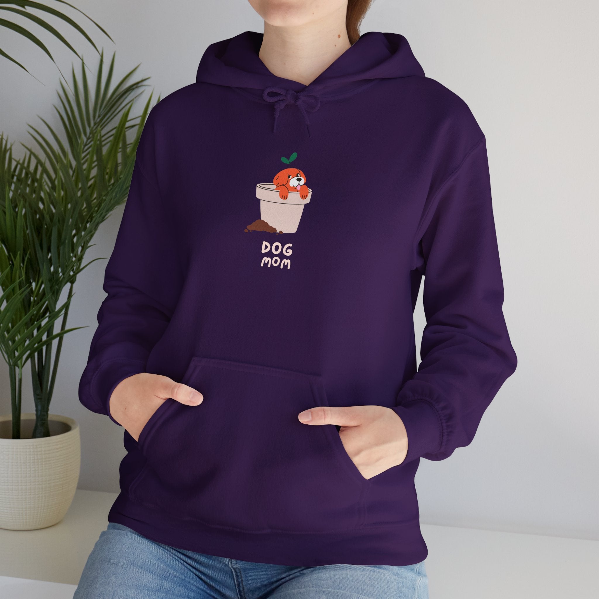 Cool Dog Mom Text With Pot Dog & Flower For Dog Lovers - Funny Pet Lover Tee for Dog Moms | Pet Lovers Cute Pet Tees Animal Moms Women’s Apparel - Pet Lovers Hoodie - Dog Paw Lovers Unisex Heavy Blend™ Hooded Sweatshirt