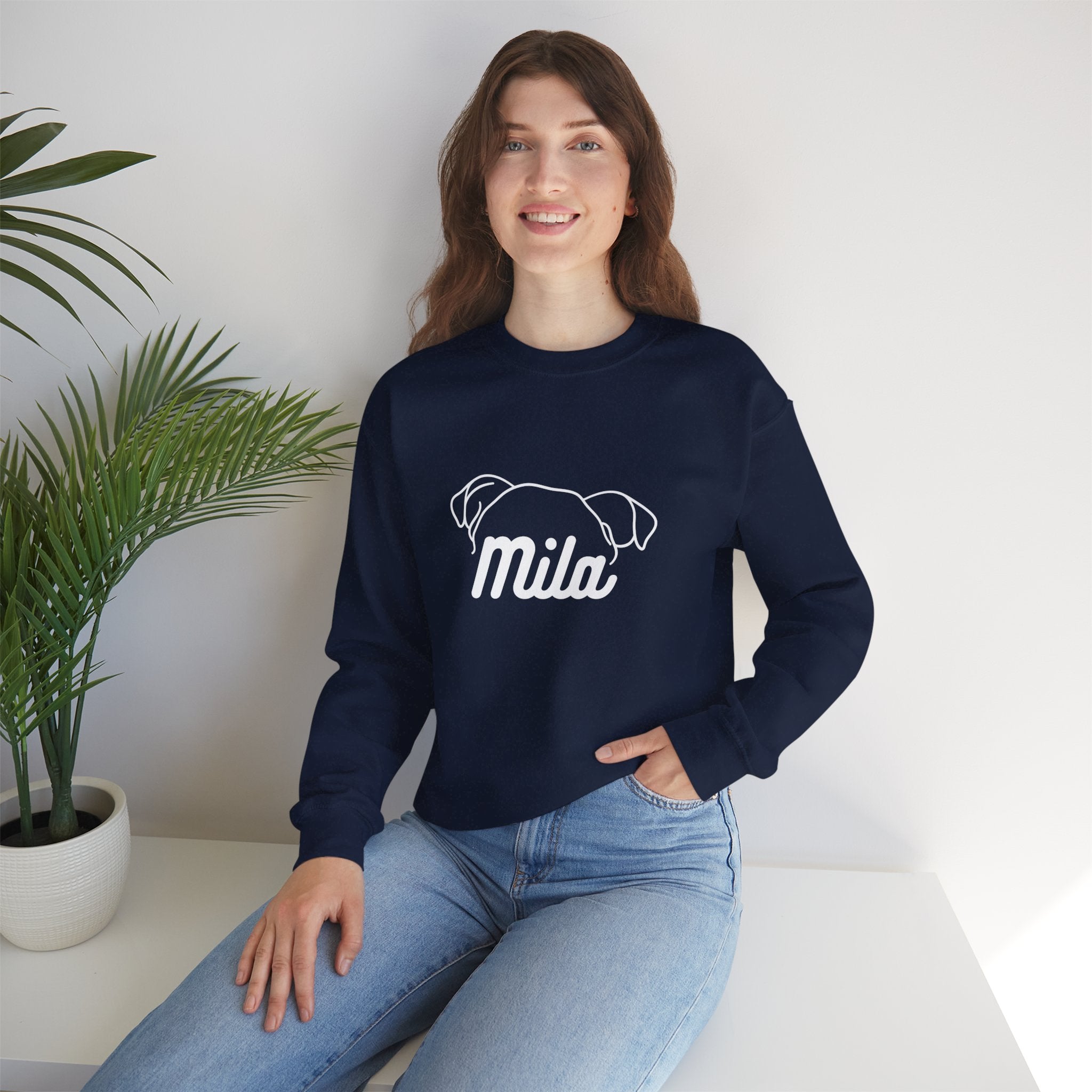 Customise Your Name, Personalised For Dog Name Design with Dog and Woman | Animal Moms | Animal Moms - Dog Owners Sweatshirt - Dog Lovers Sweatshirt - Unisex Heavy Blend™ Crewneck Sweatshirt