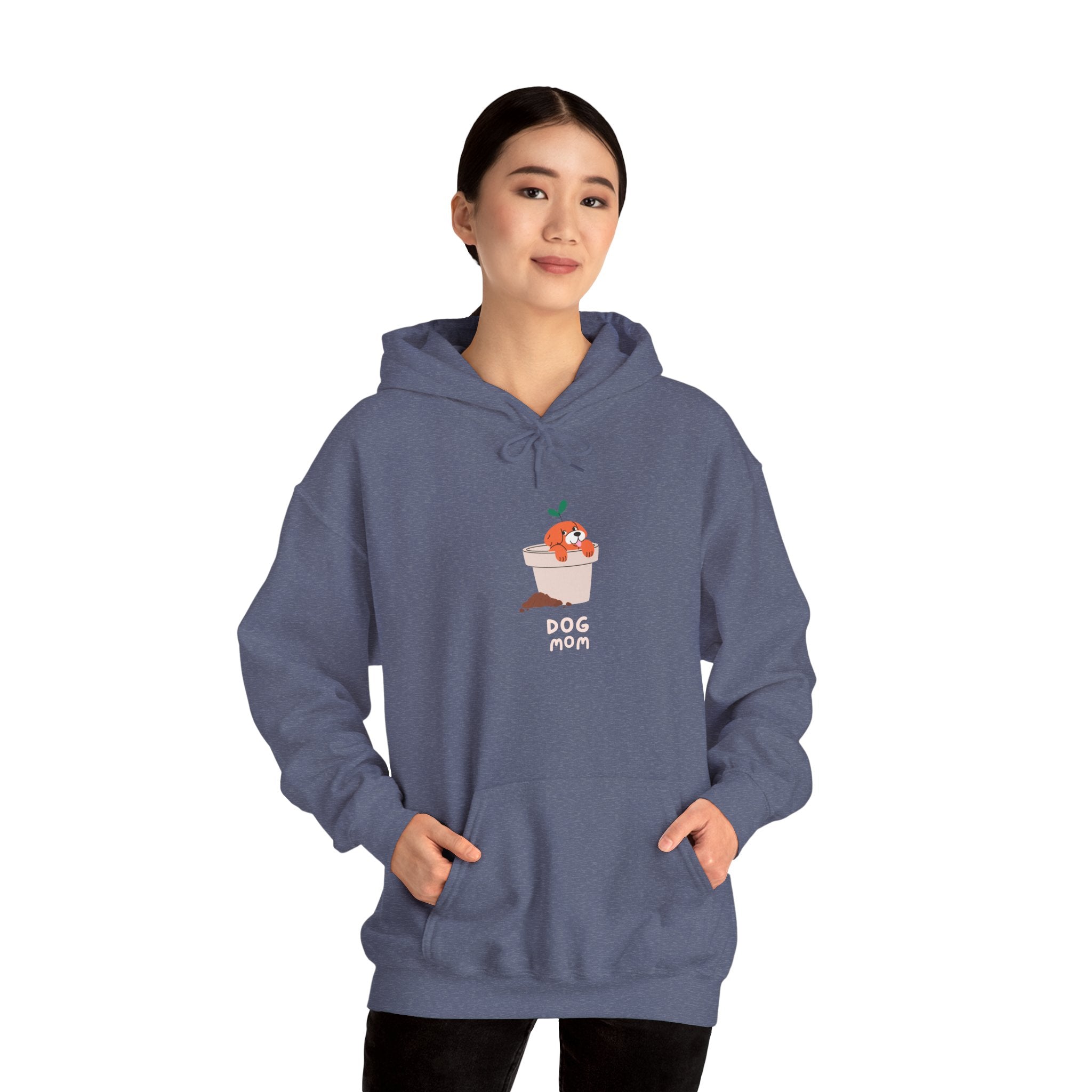 Cool Dog Mom Text With Pot Dog & Flower For Dog Lovers - Funny Pet Lover Tee for Dog Moms | Pet Lovers Cute Pet Tees Animal Moms Women’s Apparel - Pet Lovers Hoodie - Dog Paw Lovers Unisex Heavy Blend™ Hooded Sweatshirt