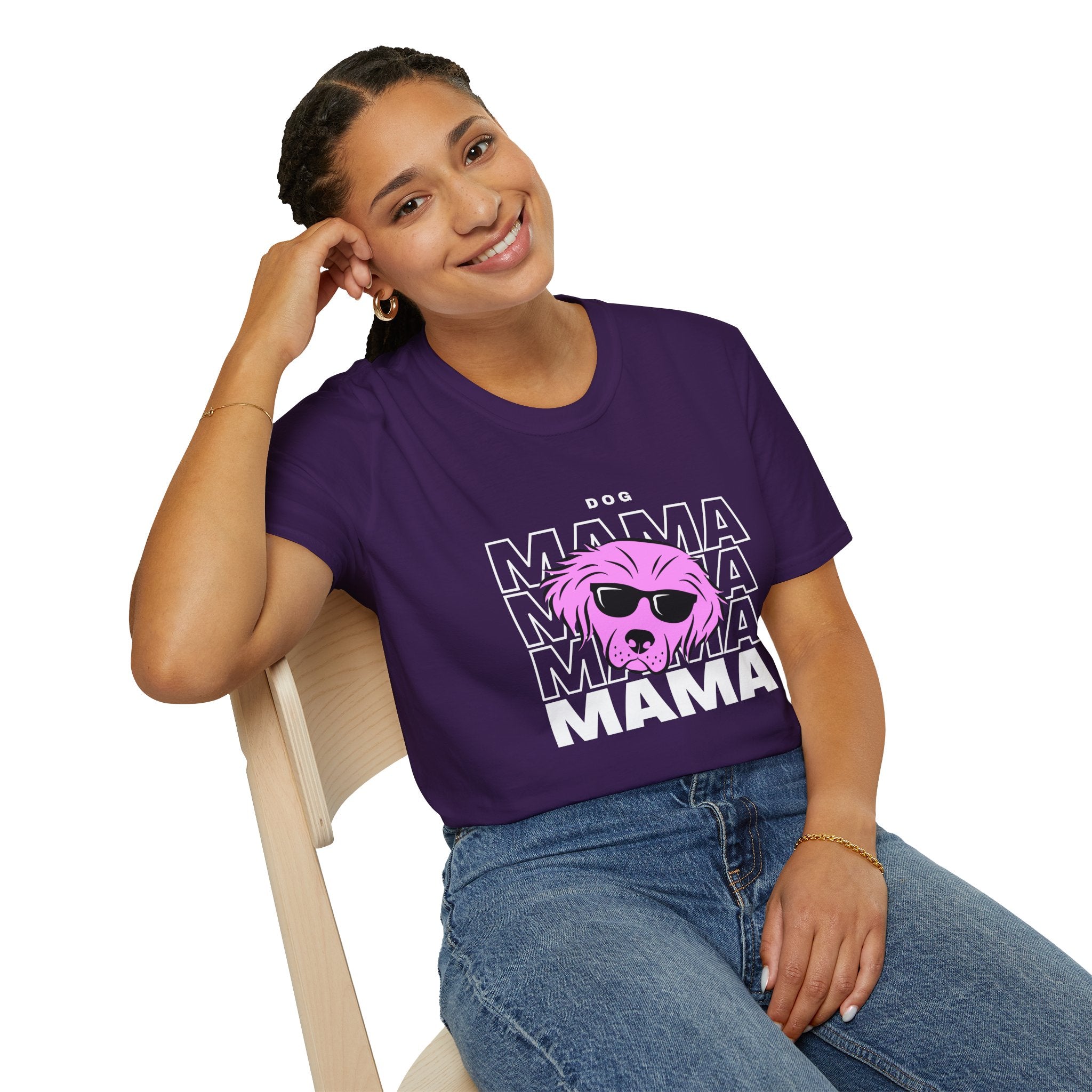 Cool "Dog Mama" T-Shirt with Pink Pup Design - Perfect for Dog Moms Woman | Animal Moms - Dog Lover Paw Shirt - Dog Mom Paw Lover Shirt - Unisex Softstyle T-Shirt