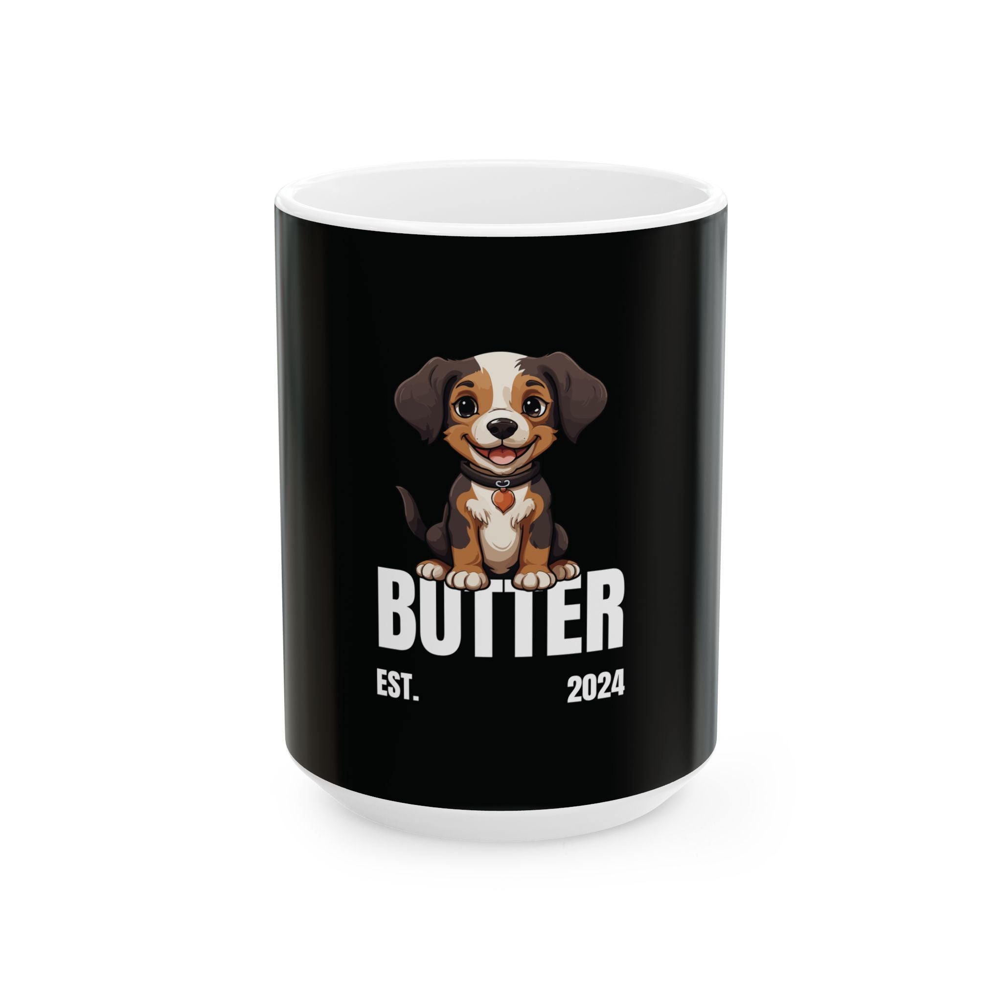 Cute Dog "Butter" Est. 2024 - Funny Pet Lover Tee for Dog Moms | Pet Lovers Cute Pet Tees Animal Moms Apparel Dog Lovers - Paw Print Lovers - Pet Lovers Mug Ceramic Mug, (11oz, 15oz)