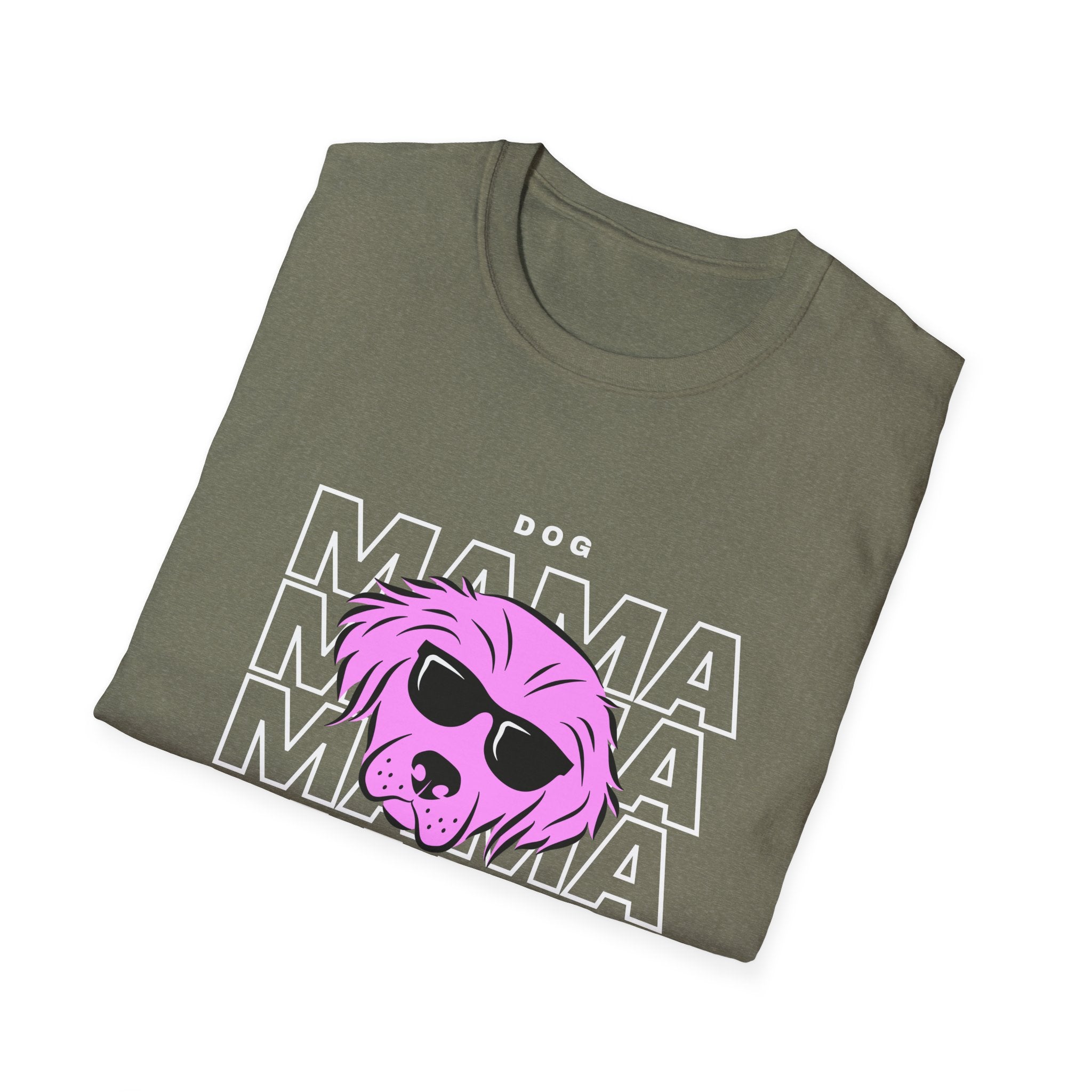 Cool "Dog Mama" T-Shirt with Pink Pup Design - Perfect for Dog Moms Woman | Animal Moms - Dog Lover Paw Shirt - Dog Mom Paw Lover Shirt - Unisex Softstyle T-Shirt