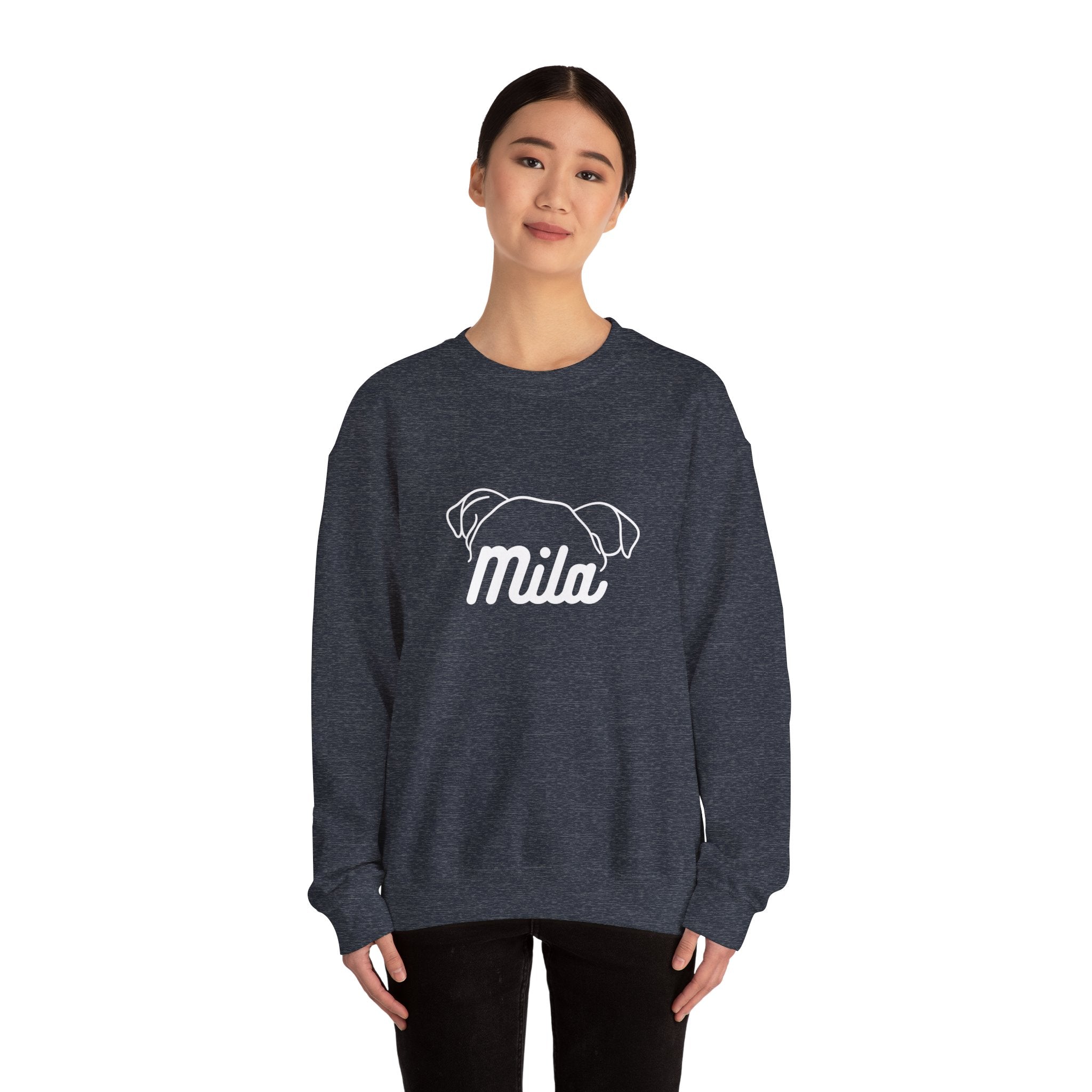 Customise Your Name, Personalised For Dog Name Design with Dog and Woman | Animal Moms | Animal Moms - Dog Owners Sweatshirt - Dog Lovers Sweatshirt - Unisex Heavy Blend™ Crewneck Sweatshirt