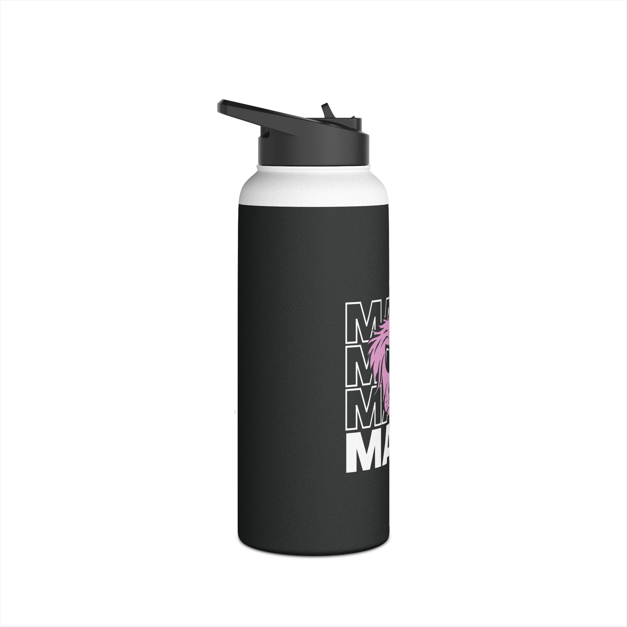 Cool "Dog Mama" T-Shirt with Pink Pup Design - Perfect for Dog Moms Woman | Animal Moms Women’s Apparel - Paw Print With Dog Mom Text Stainless Steel Water Bottle, Standard Lid