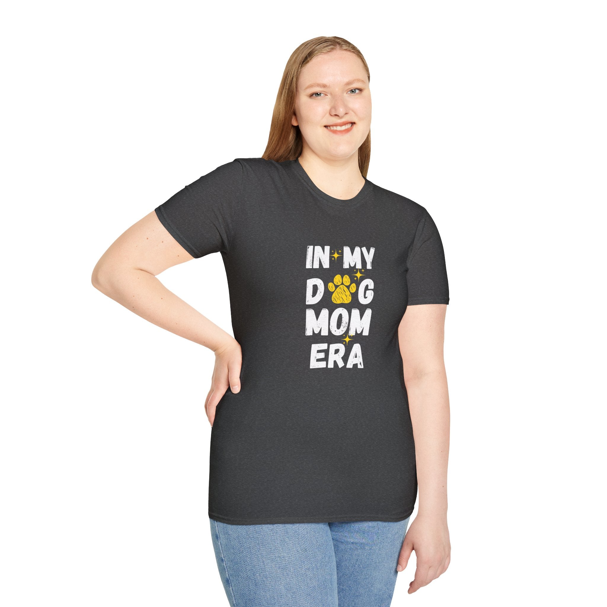 In My Dog Mama Era Cool Paw Art - Funny Pet Lover Tee for Dog Moms | Pet Lovers Cute Pet Tees with Dog and Woman | Animal Moms - Dog Lover Paw Shirt - Dog Mom Paw Lover Shirt - Unisex Softstyle T-Shirt