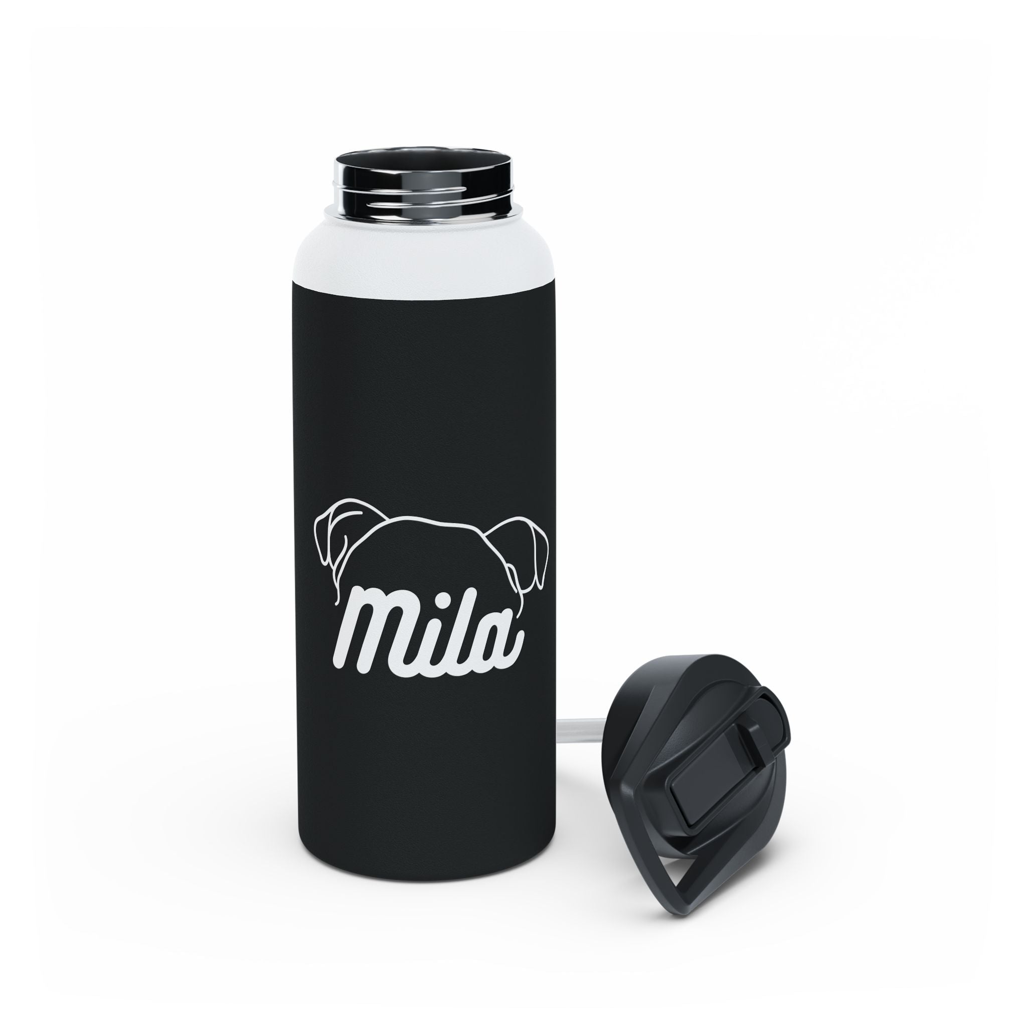 Customise Your Name, Personalised For Dog Name | Animal Moms Women’s Apparel - Paw Print With Dog Mom Text Stainless Steel Water Bottle, Standard Lid