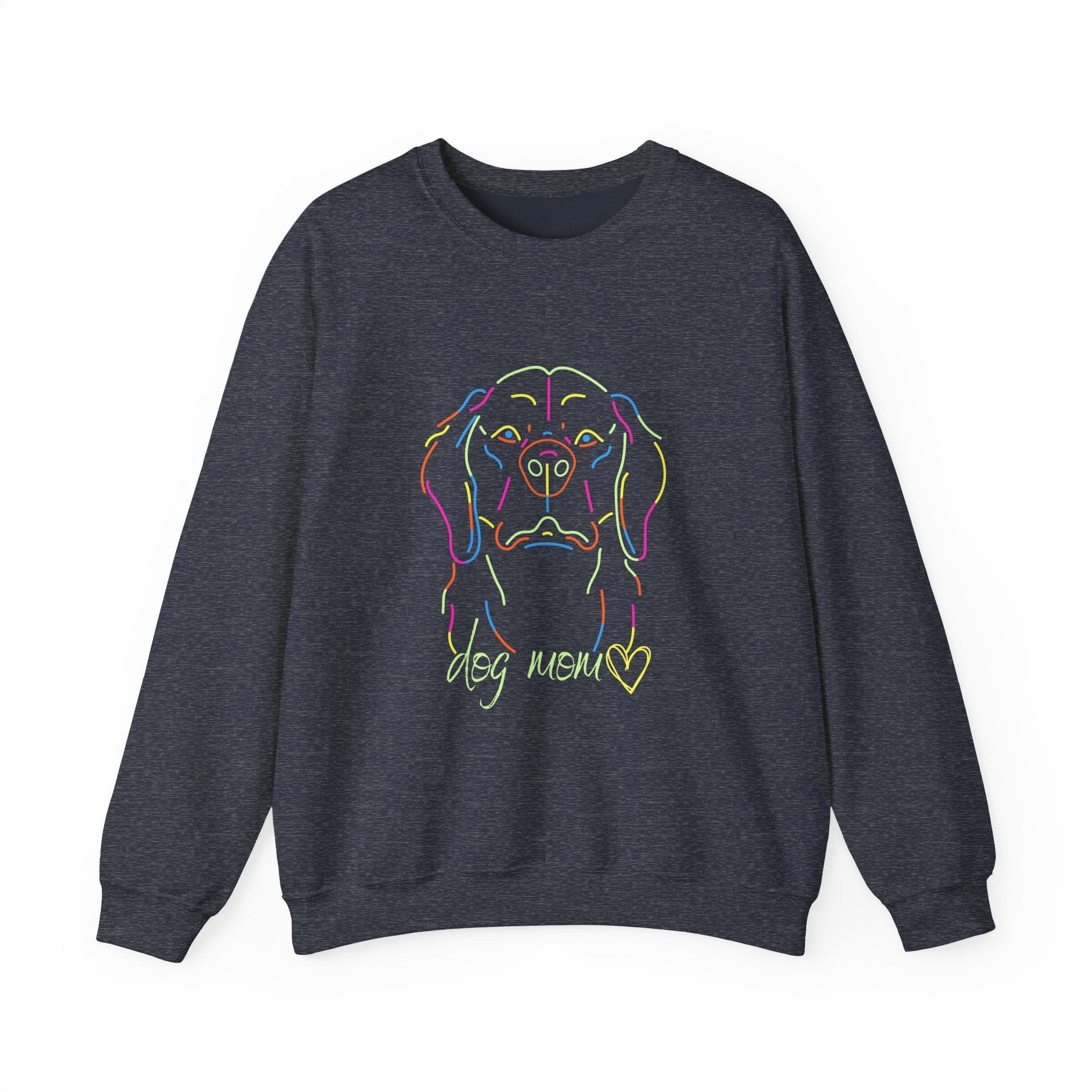 Dog Mom Vintage  Distressed Paw Print Design with Dog and Woman | Animal Moms - Dog Owners Sweatshirt - Dog Lovers Sweatshirt - Unisex Heavy Blend™ Crewneck Sweatshirt