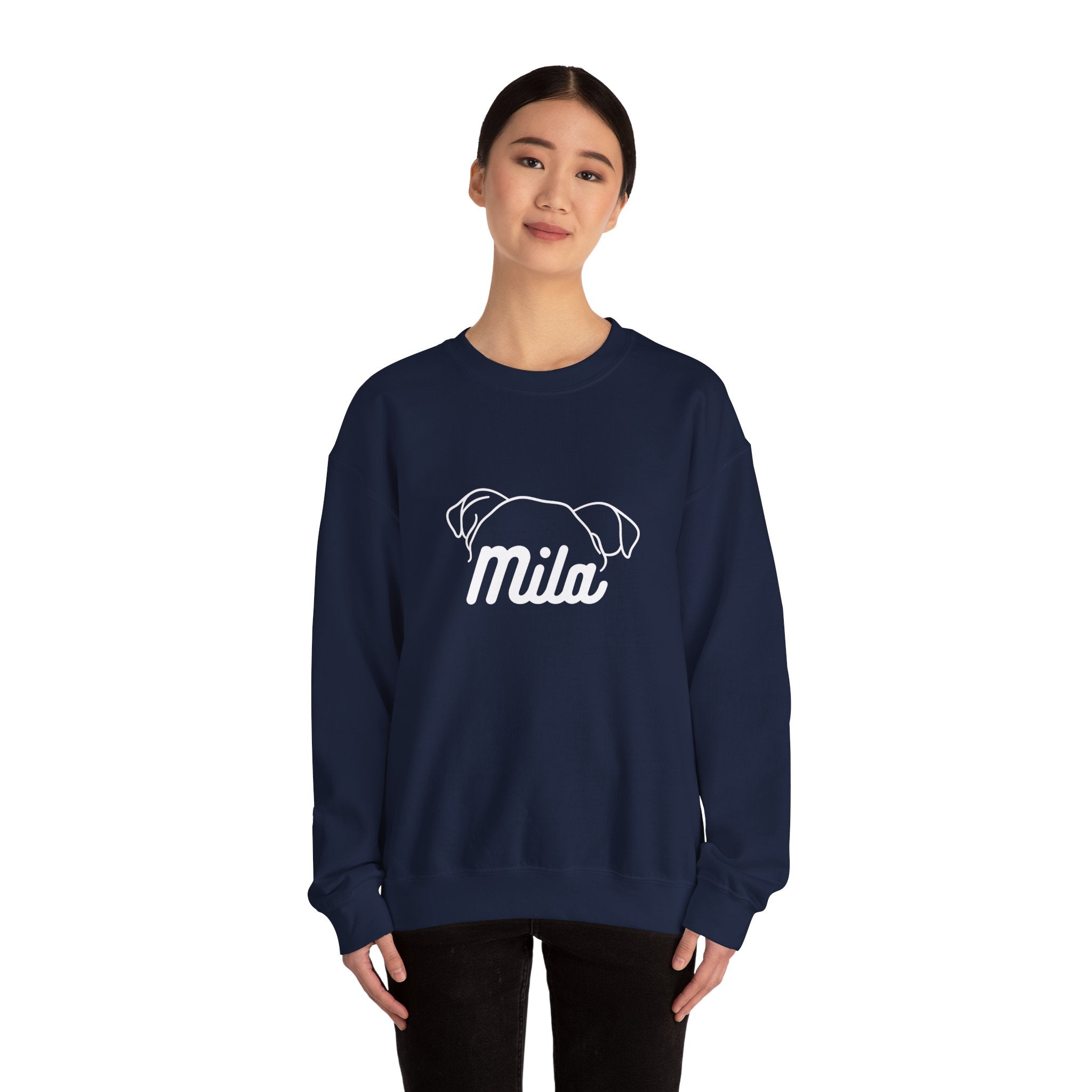 Customise Your Name, Personalised For Dog Name Design with Dog and Woman | Animal Moms | Animal Moms - Dog Owners Sweatshirt - Dog Lovers Sweatshirt - Unisex Heavy Blend™ Crewneck Sweatshirt