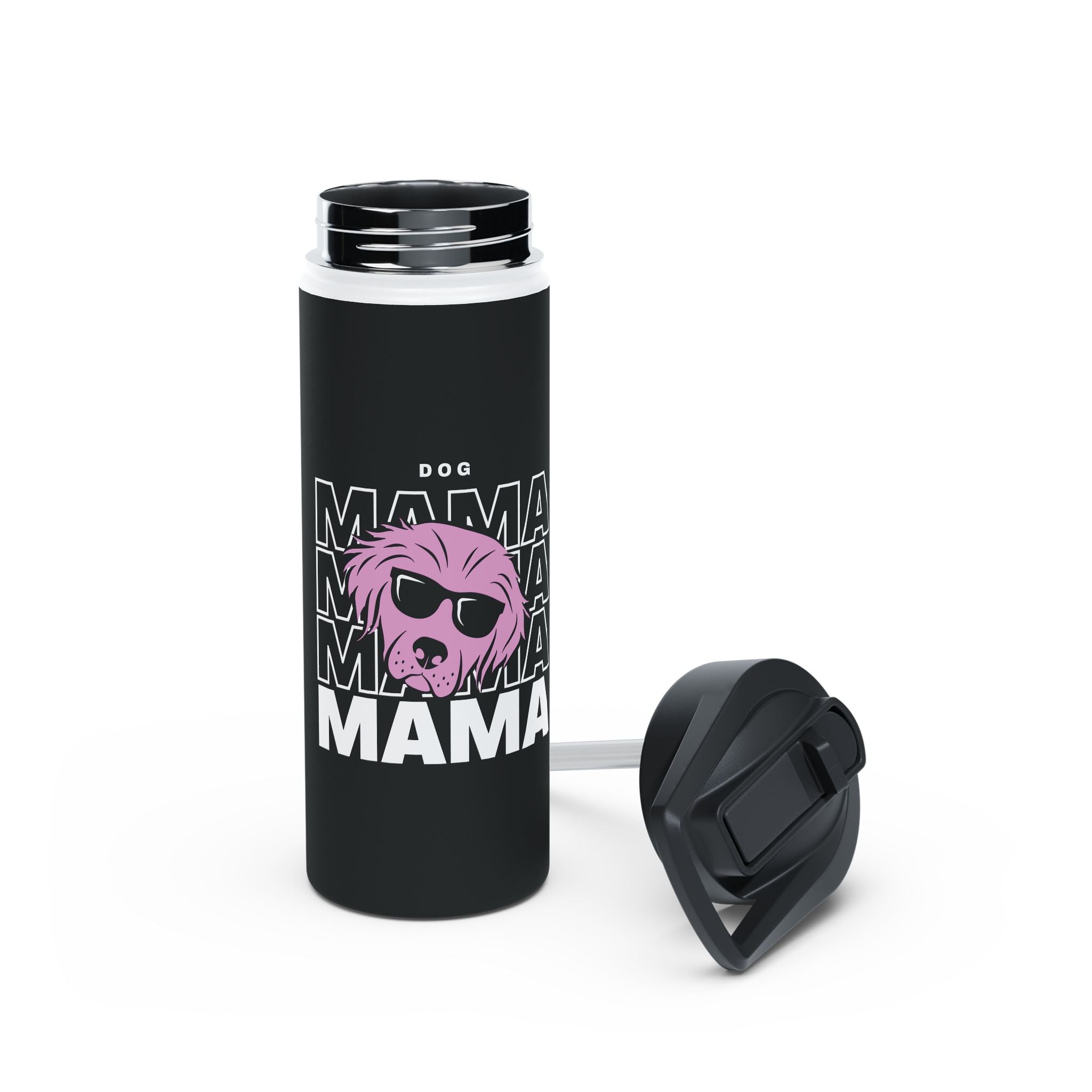 Cool "Dog Mama" T-Shirt with Pink Pup Design - Perfect for Dog Moms Woman | Animal Moms Women’s Apparel - Paw Print With Dog Mom Text Stainless Steel Water Bottle, Standard Lid