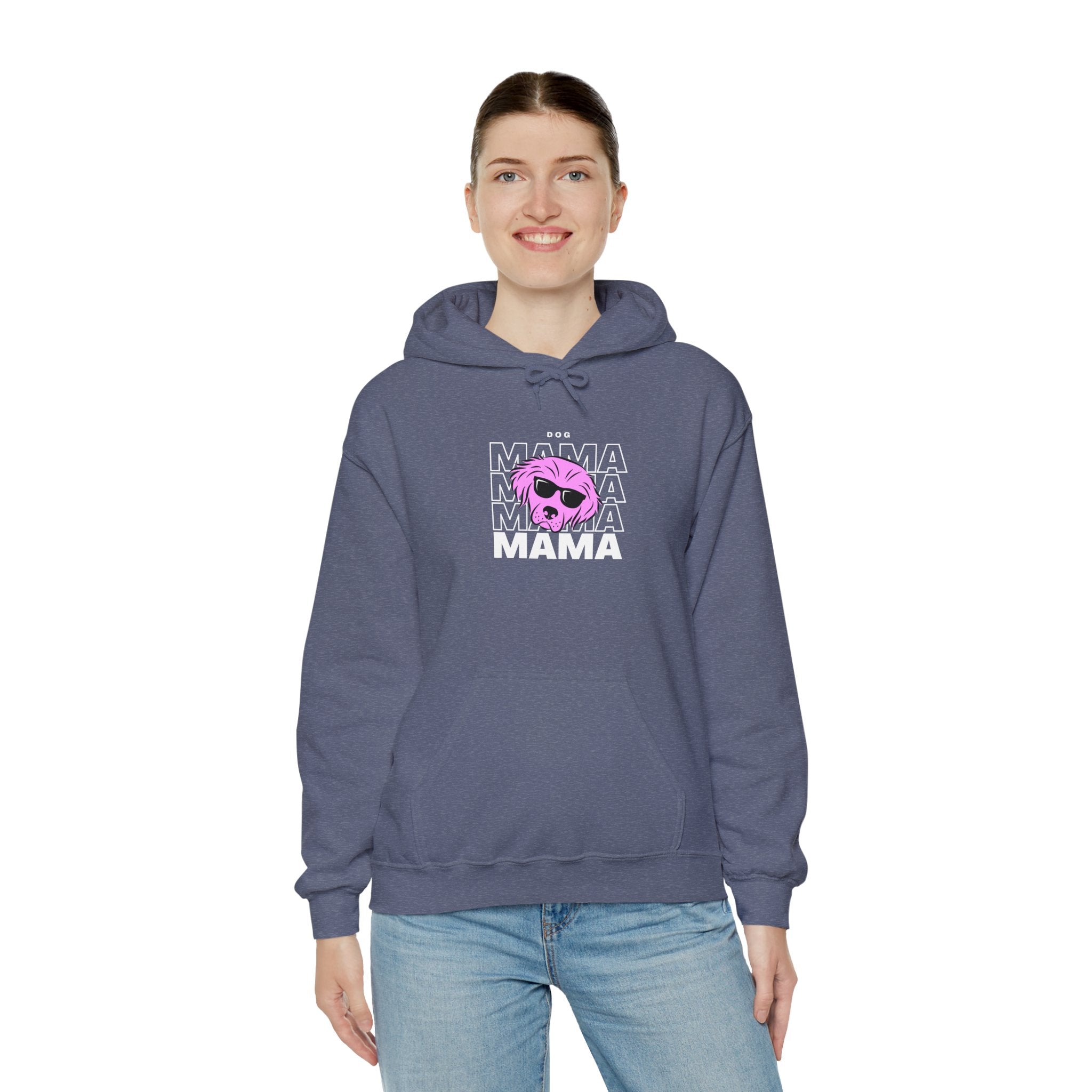 Cool "Dog Mama" T-Shirt with Pink Pup Design - Perfect for Dog Moms Woman | Animal Moms Women’s Apparel - Pet Lovers Hoodie - Dog Paw Lovers Unisex Heavy Blend™ Hooded Sweatshirt