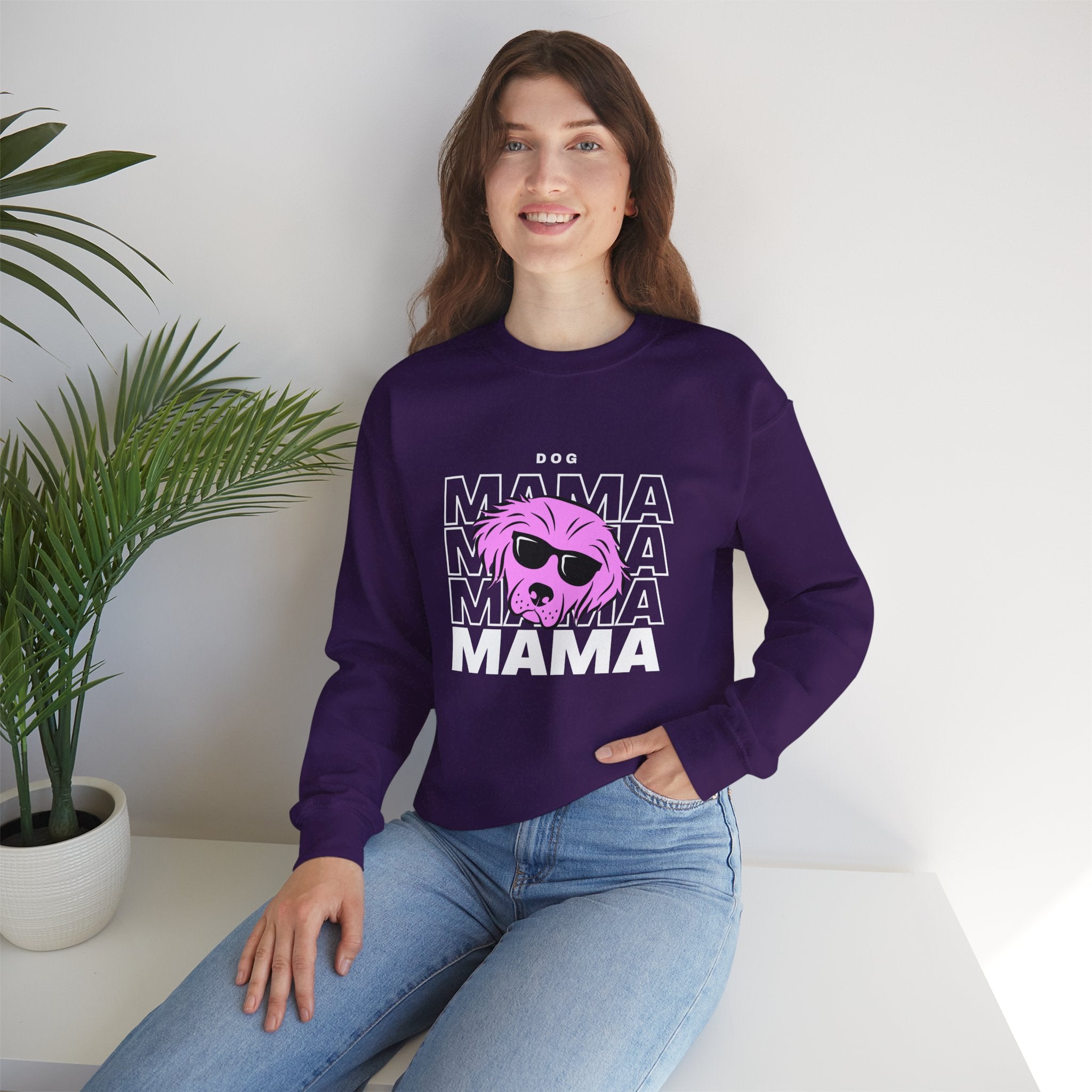 Cool "Dog Mama" T-Shirt with Pink Pup Design - Perfect for Dog Moms Woman | Animal Moms | Animal Moms - Dog Owners Sweatshirt - Dog Lovers Sweatshirt - Unisex Heavy Blend™ Crewneck Sweatshirt