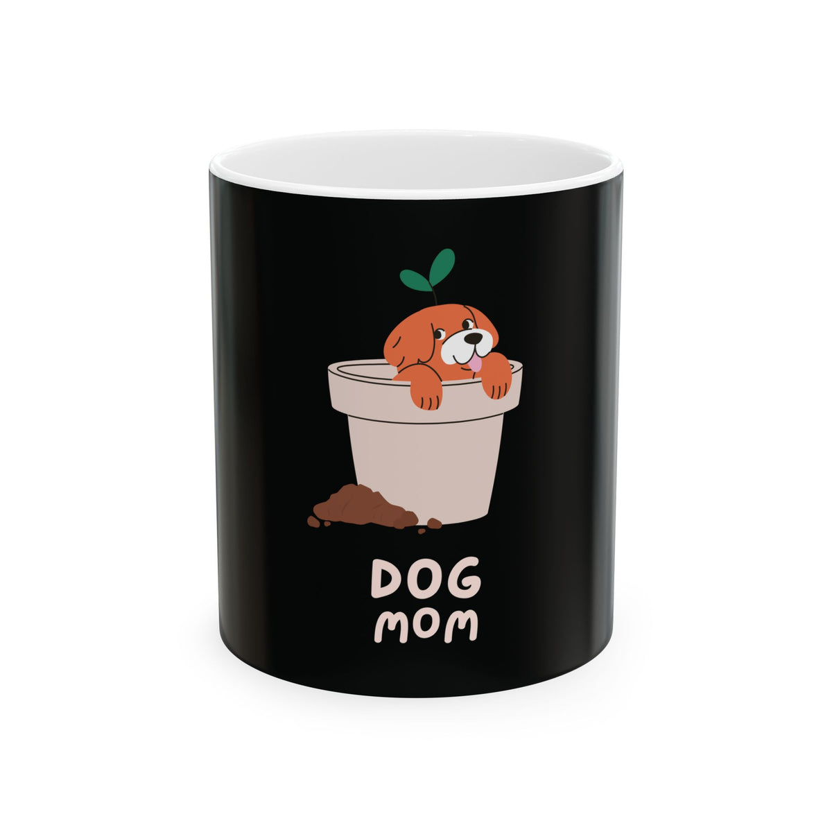 Cool Dog Mom Text With Pot Dog & Flower For Dog Lovers - Funny Pet Lover Tee for Dog Moms | Pet Lovers Cute Pet Tees Animal Moms Apparel Dog Lovers - Paw Print Lovers - Pet Lovers Mug Ceramic Mug, (11oz, 15oz)