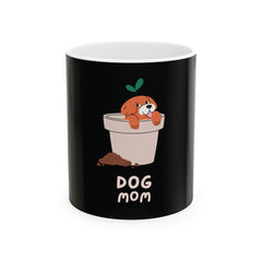 Cool Dog Mom Text With Pot Dog & Flower For Dog Lovers - Funny Pet Lover Tee for Dog Moms | Pet Lovers Cute Pet Tees Animal Moms Apparel Dog Lovers - Paw Print Lovers - Pet Lovers Mug Ceramic Mug, (11oz, 15oz)