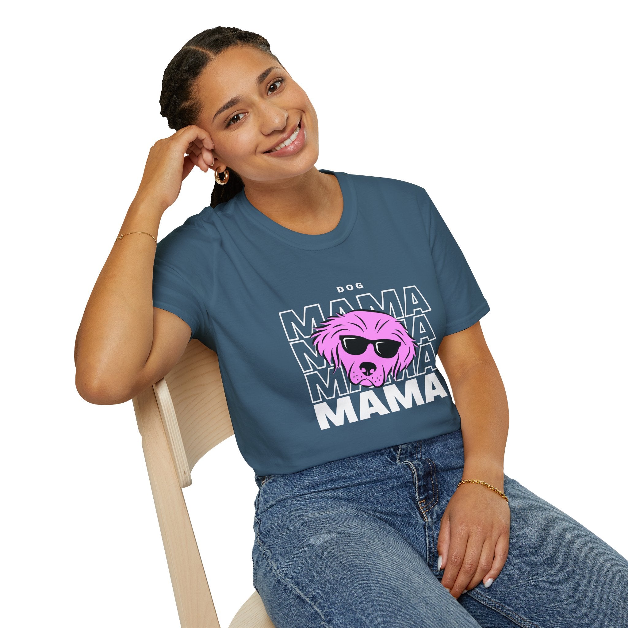 Cool "Dog Mama" T-Shirt with Pink Pup Design - Perfect for Dog Moms Woman | Animal Moms - Dog Lover Paw Shirt - Dog Mom Paw Lover Shirt - Unisex Softstyle T-Shirt