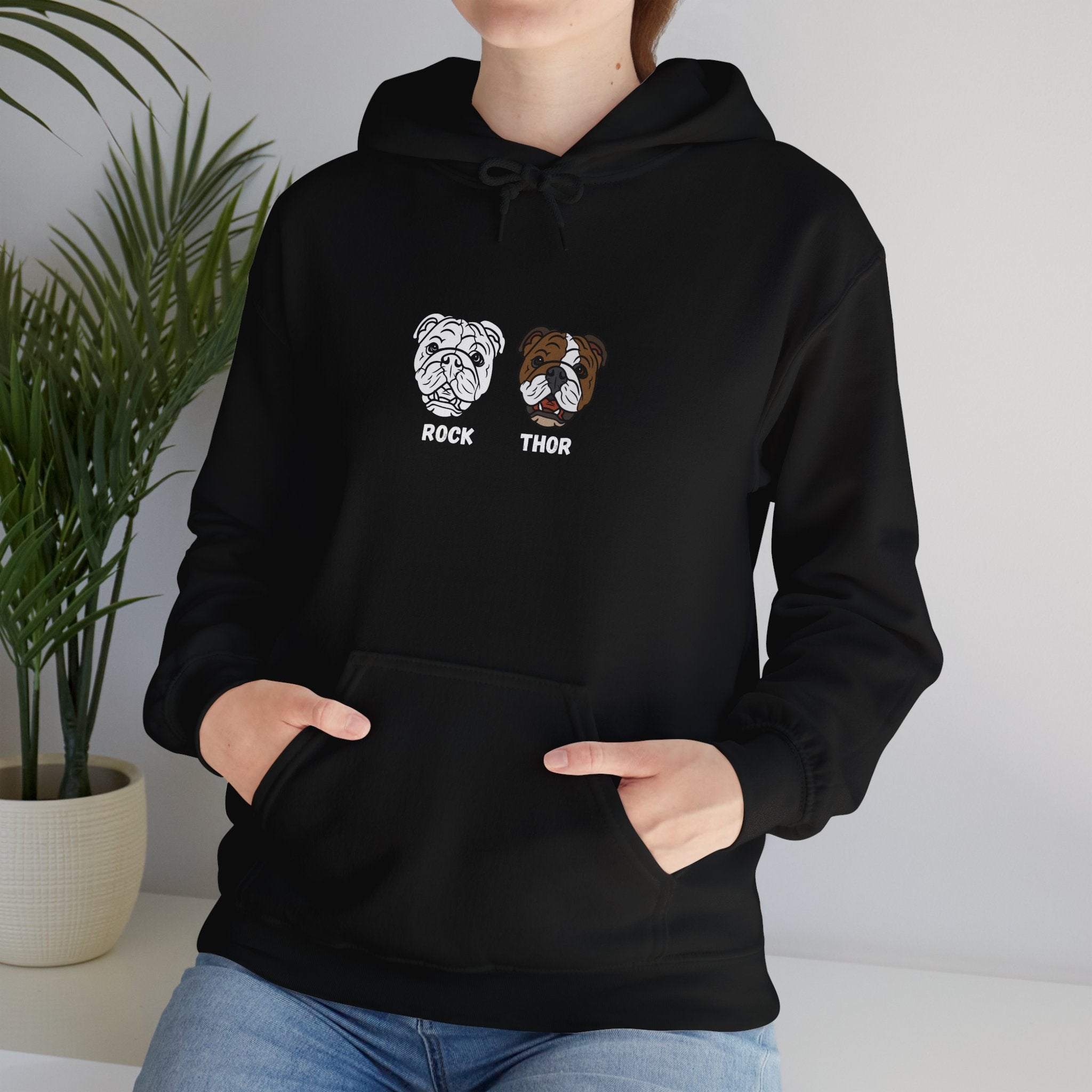 Rock & Thor Customizable Art With The Dog Names - Funny Pet Lover Tee for Dog Moms | Pet Lovers Cute Pet Tees Animal Moms Women’s Apparel - Pet Lovers Hoodie - Dog Paw Lovers Unisex Heavy Blend™ Hooded Sweatshirt