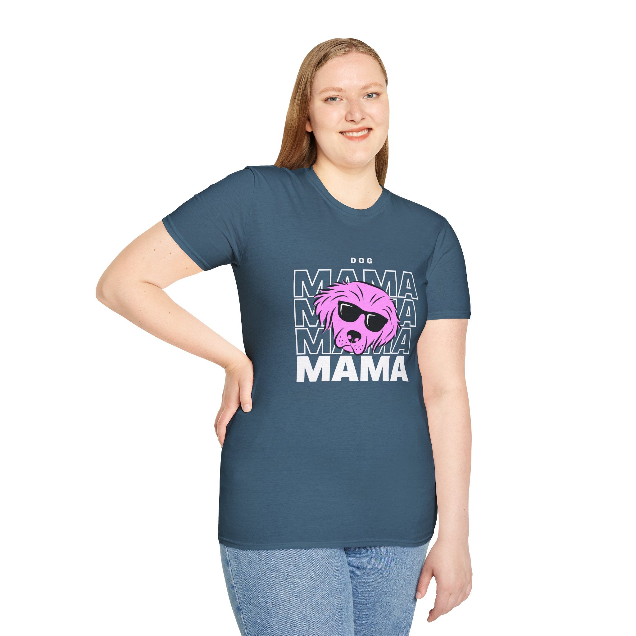 Cool "Dog Mama" T-Shirt with Pink Pup Design - Perfect for Dog Moms Woman | Animal Moms - Dog Lover Paw Shirt - Dog Mom Paw Lover Shirt - Unisex Softstyle T-Shirt