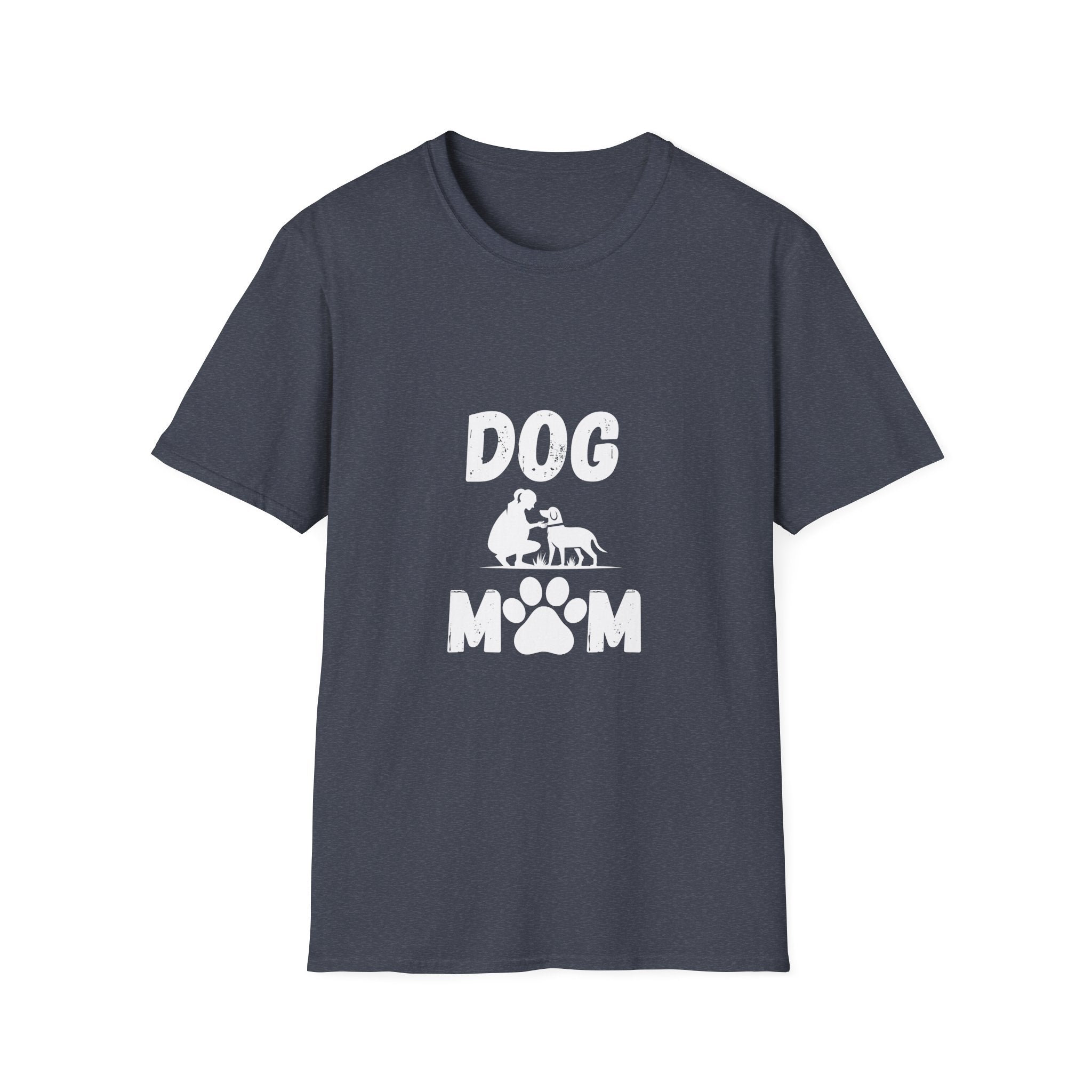 Dog Paw Printed On Heartbeat for Dog Lovers - Funny Pet Lover Tee for Dog Moms | Pet Lovers Cute Pet Tees with Dog and Woman | Animal Moms - Dog Lover Paw Shirt - Dog Mom Paw Lover Shirt - Unisex Softstyle T-Shirt