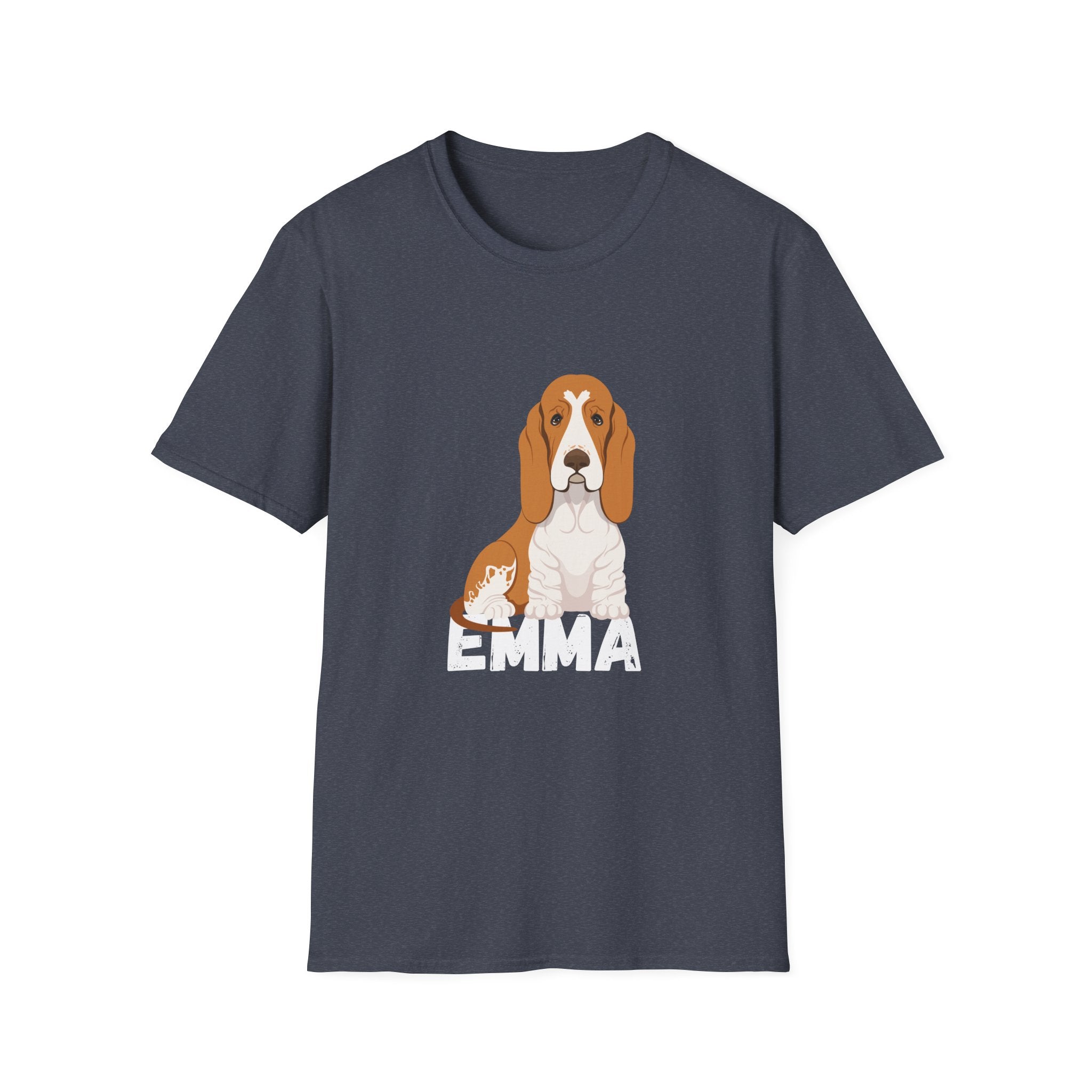 "Emma" Cute Dog Perfect for Proud Dog Moms | Pet Lovers Cute Pet Tees with Dog and Woman | Animal Moms - Dog Lover Paw Shirt - Dog Mom Paw Lover Shirt - Unisex Softstyle T-Shirt