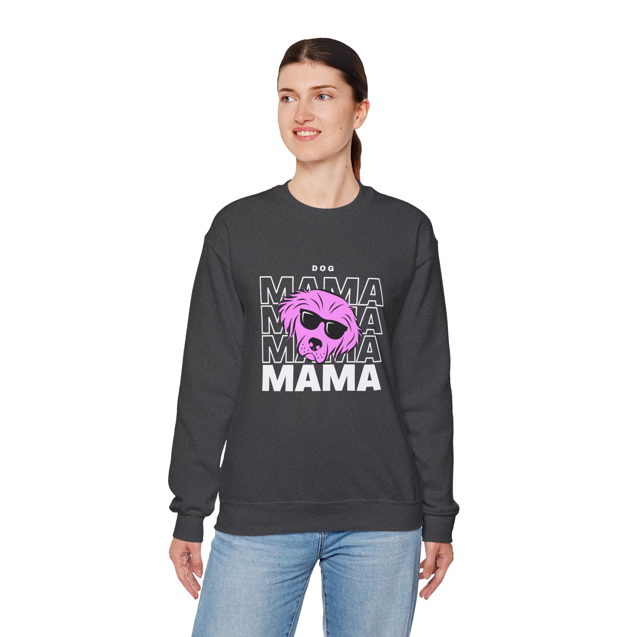 Cool "Dog Mama" T-Shirt with Pink Pup Design - Perfect for Dog Moms Woman | Animal Moms | Animal Moms - Dog Owners Sweatshirt - Dog Lovers Sweatshirt - Unisex Heavy Blend™ Crewneck Sweatshirt