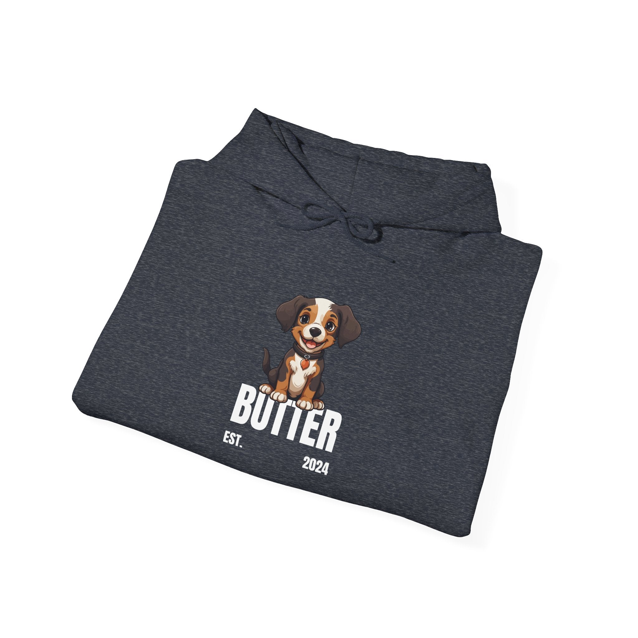 Cute Dog "Butter" Est. 2024 - Funny Pet Lover Tee for Dog Moms | Pet Lovers Cute Pet Tees Animal Moms Women’s Apparel - Pet Lovers Hoodie - Dog Paw Lovers Unisex Heavy Blend™ Hooded Sweatshirt