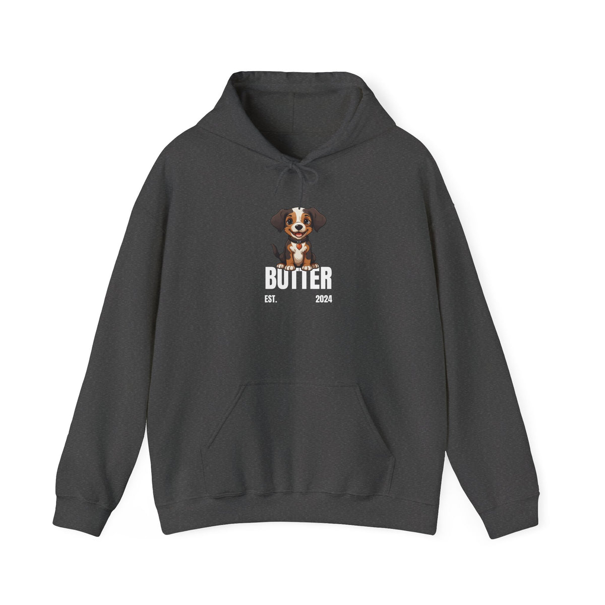 Cute Dog "Butter" Est. 2024 - Funny Pet Lover Tee for Dog Moms | Pet Lovers Cute Pet Tees Animal Moms Women’s Apparel - Pet Lovers Hoodie - Dog Paw Lovers Unisex Heavy Blend™ Hooded Sweatshirt