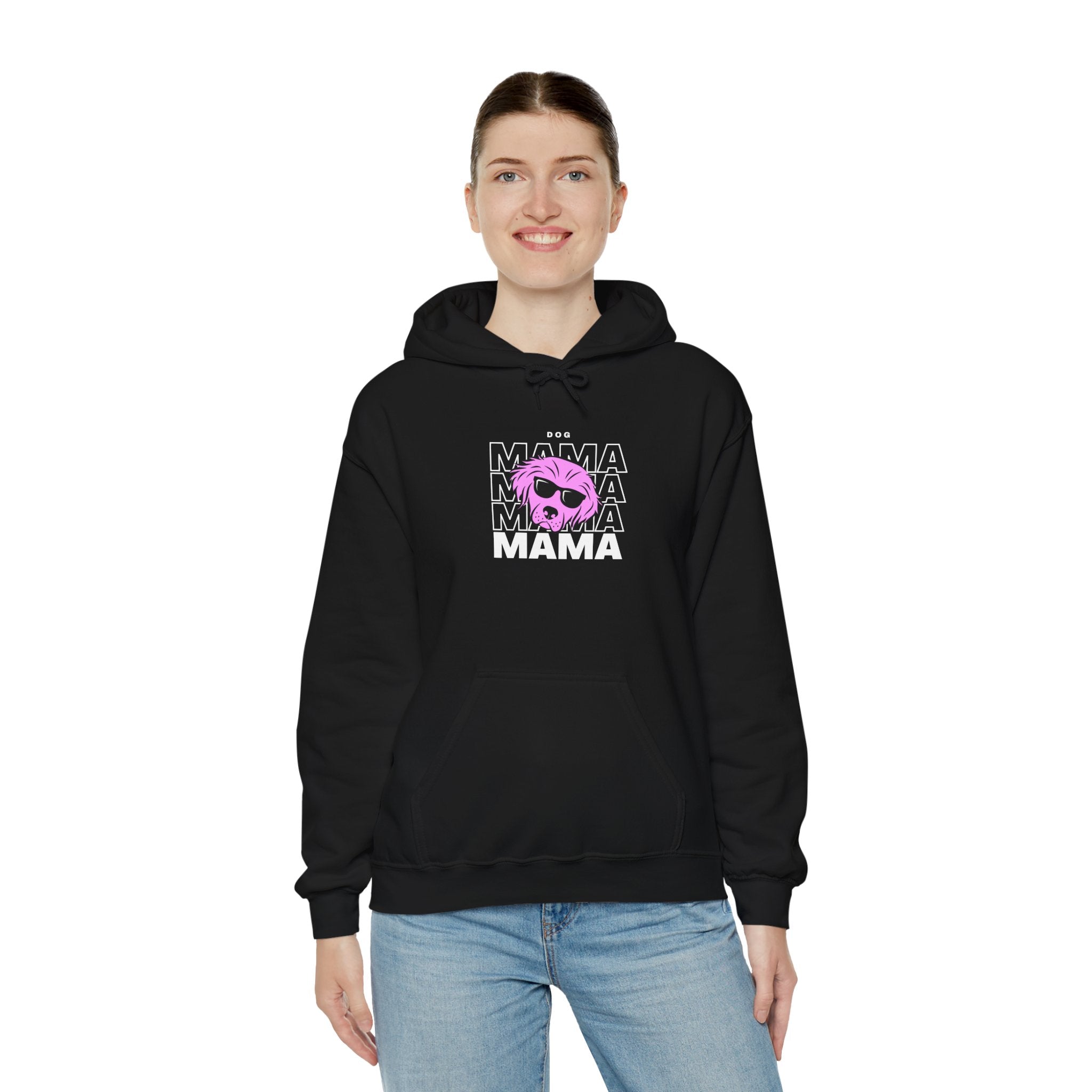 Cool "Dog Mama" T-Shirt with Pink Pup Design - Perfect for Dog Moms Woman | Animal Moms Women’s Apparel - Pet Lovers Hoodie - Dog Paw Lovers Unisex Heavy Blend™ Hooded Sweatshirt