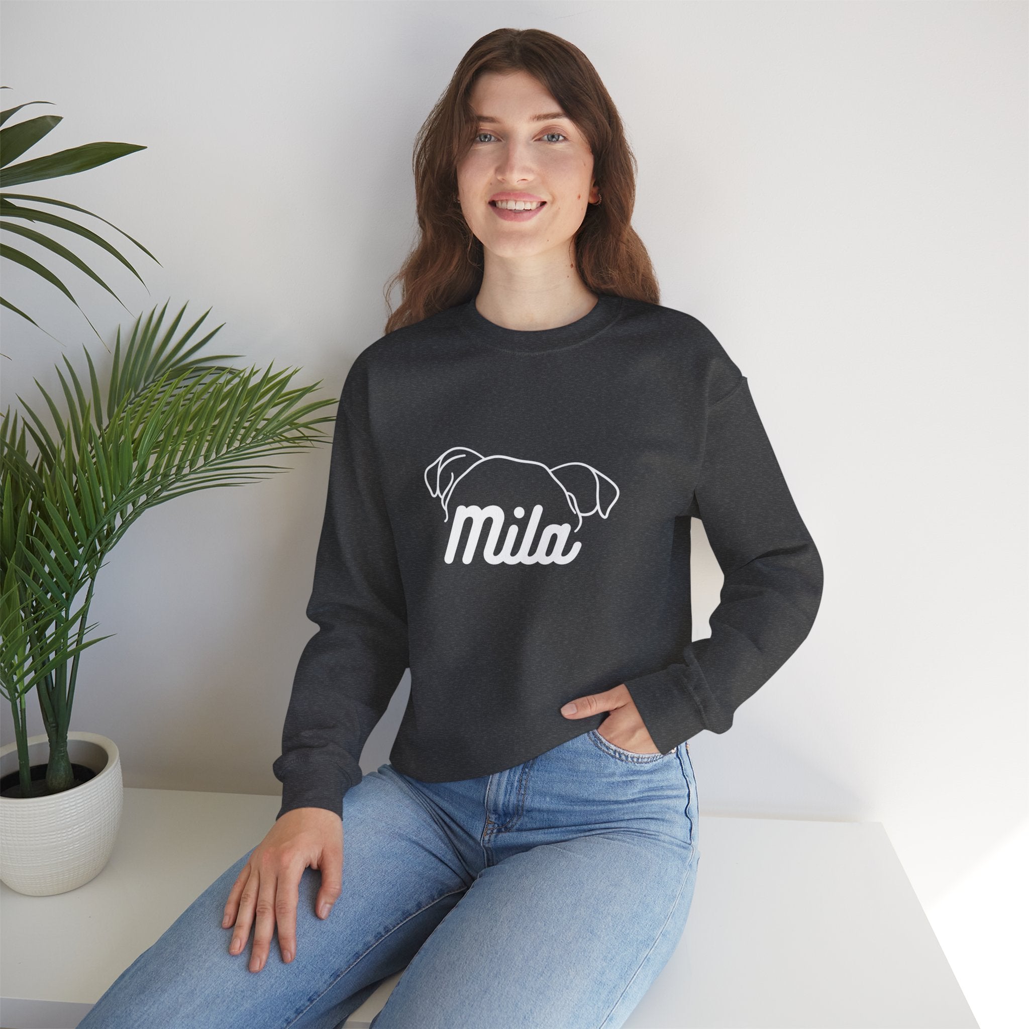 Customise Your Name, Personalised For Dog Name Design with Dog and Woman | Animal Moms | Animal Moms - Dog Owners Sweatshirt - Dog Lovers Sweatshirt - Unisex Heavy Blend™ Crewneck Sweatshirt