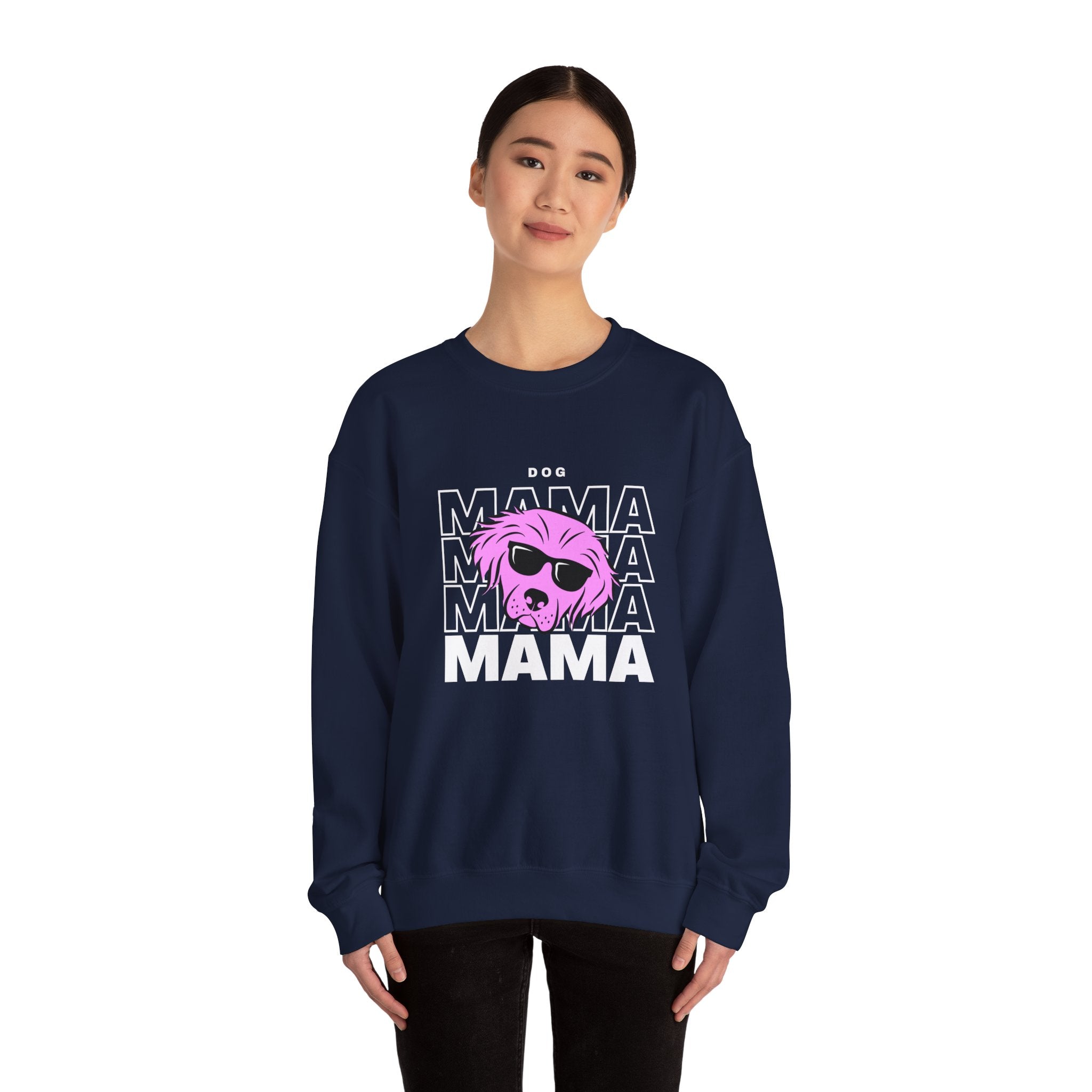 Cool "Dog Mama" T-Shirt with Pink Pup Design - Perfect for Dog Moms Woman | Animal Moms | Animal Moms - Dog Owners Sweatshirt - Dog Lovers Sweatshirt - Unisex Heavy Blend™ Crewneck Sweatshirt