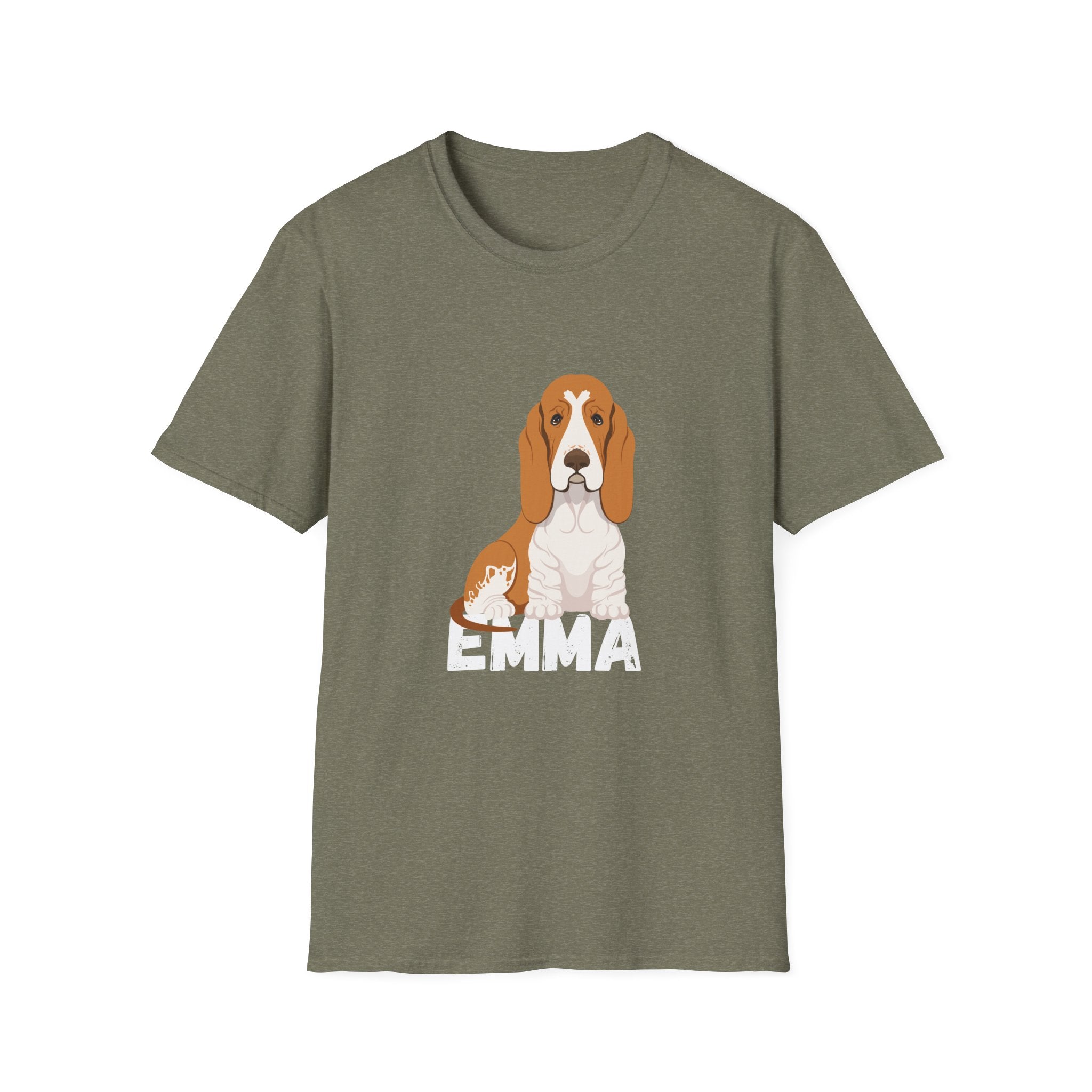 "Emma" Cute Dog Perfect for Proud Dog Moms | Pet Lovers Cute Pet Tees with Dog and Woman | Animal Moms - Dog Lover Paw Shirt - Dog Mom Paw Lover Shirt - Unisex Softstyle T-Shirt