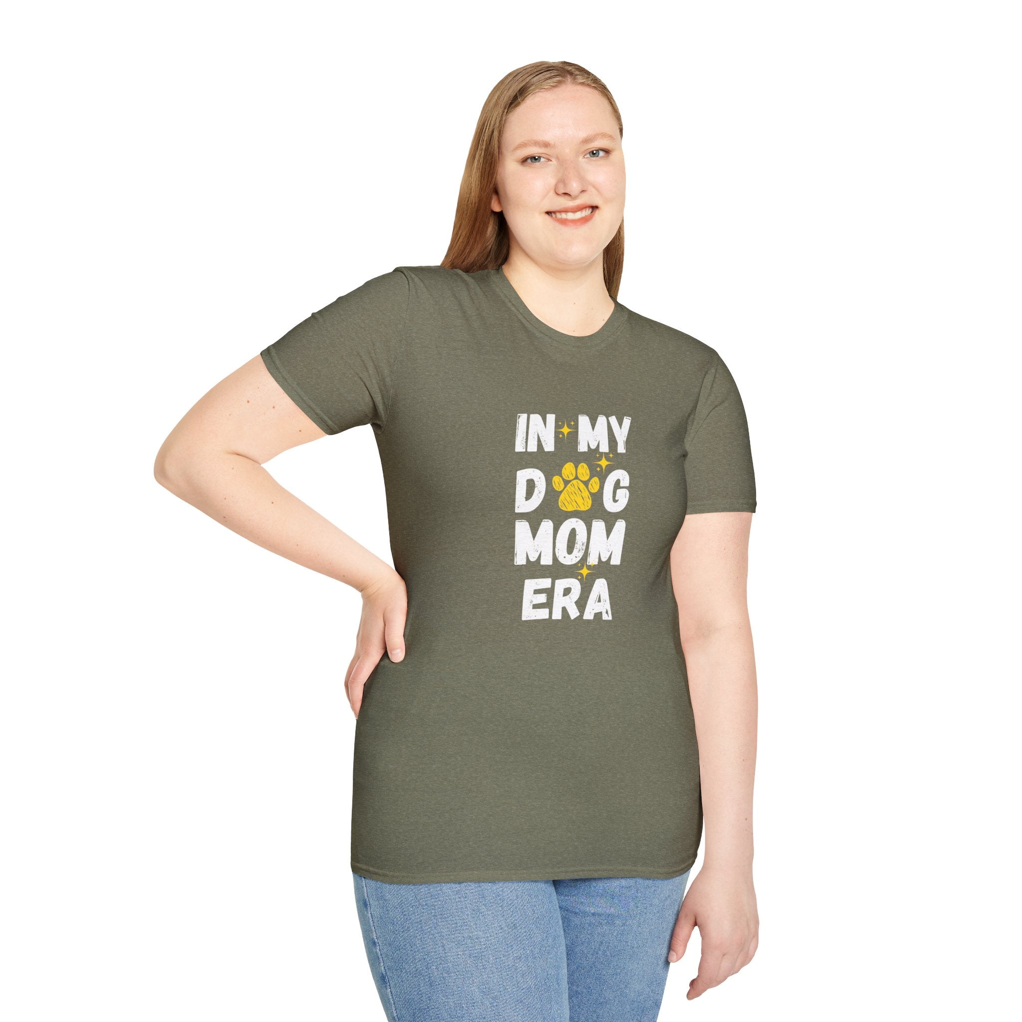 In My Dog Mama Era Cool Paw Art - Funny Pet Lover Tee for Dog Moms | Pet Lovers Cute Pet Tees with Dog and Woman | Animal Moms - Dog Lover Paw Shirt - Dog Mom Paw Lover Shirt - Unisex Softstyle T-Shirt