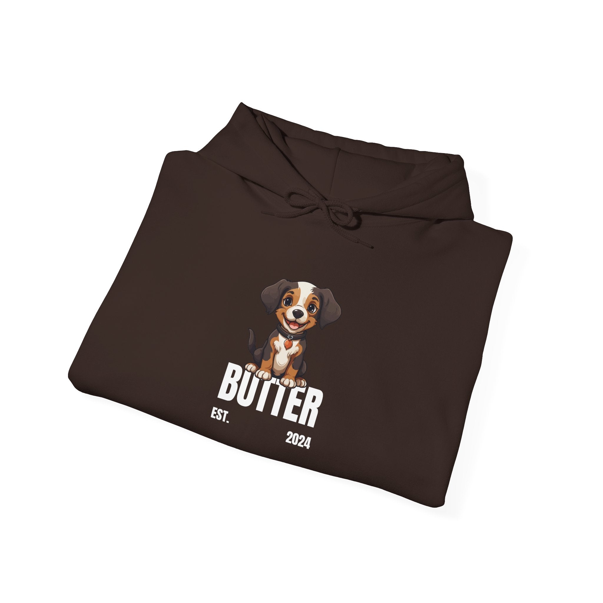 Cute Dog "Butter" Est. 2024 - Funny Pet Lover Tee for Dog Moms | Pet Lovers Cute Pet Tees Animal Moms Women’s Apparel - Pet Lovers Hoodie - Dog Paw Lovers Unisex Heavy Blend™ Hooded Sweatshirt