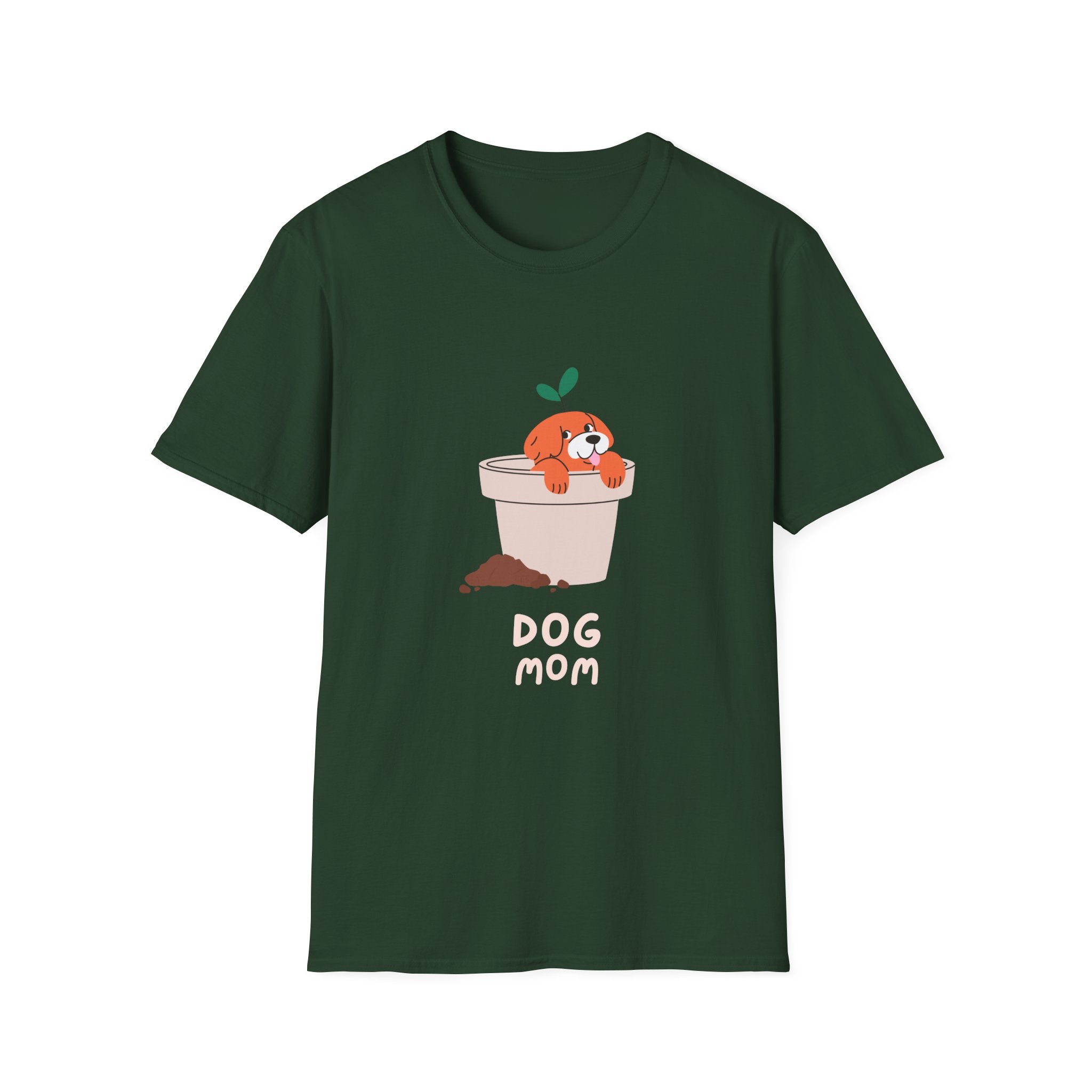 Cool Dog Mom Text With Pot Dog & Flower For Dog Lovers - Funny Pet Lover Tee for Dog Moms | Pet Lovers Cute Pet Tees with Dog and Woman | Animal Moms - Dog Lover Paw Shirt - Dog Mom Paw Lover Shirt - Unisex Softstyle T-Shirt