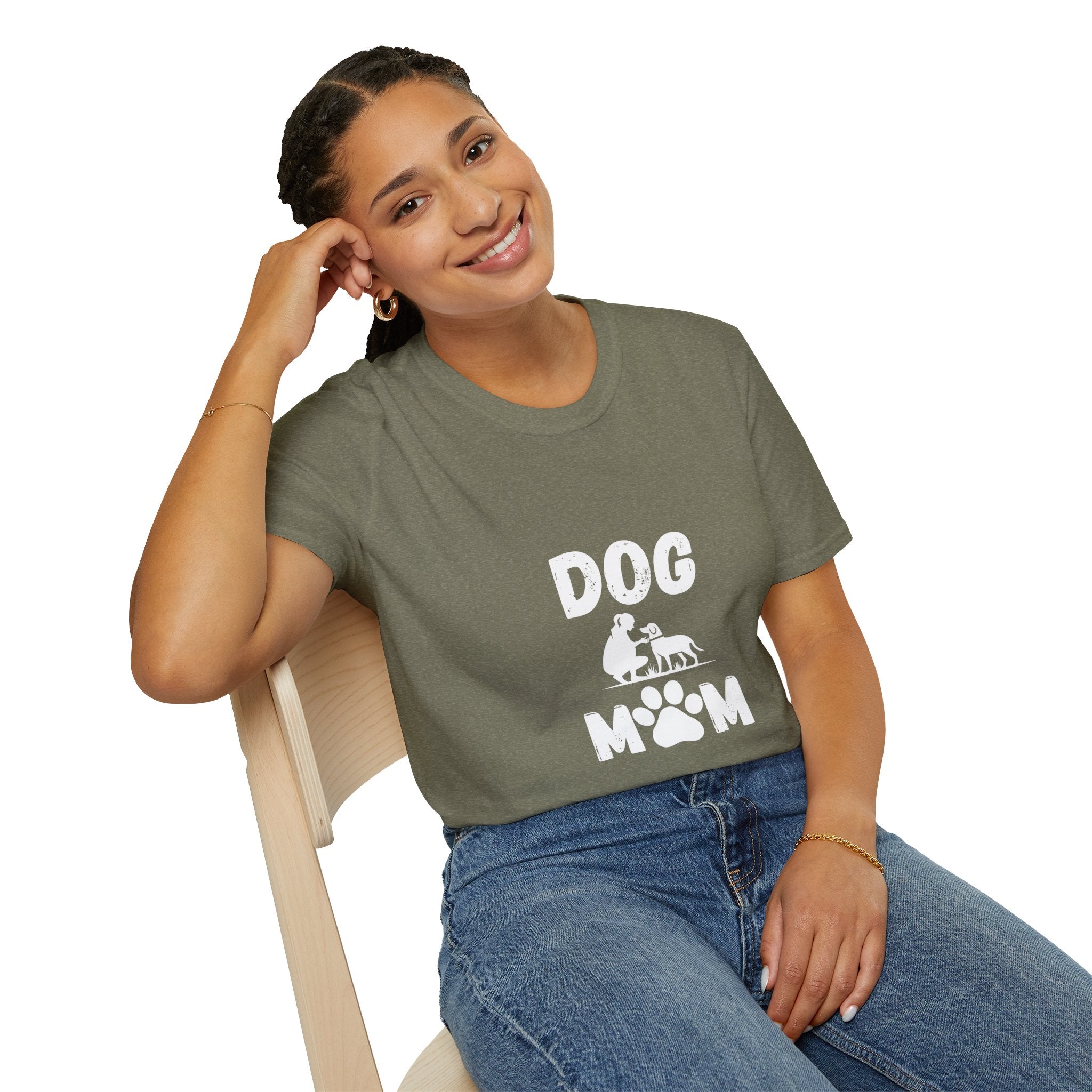 Dog Paw Printed On Heartbeat for Dog Lovers - Funny Pet Lover Tee for Dog Moms | Pet Lovers Cute Pet Tees with Dog and Woman | Animal Moms - Dog Lover Paw Shirt - Dog Mom Paw Lover Shirt - Unisex Softstyle T-Shirt