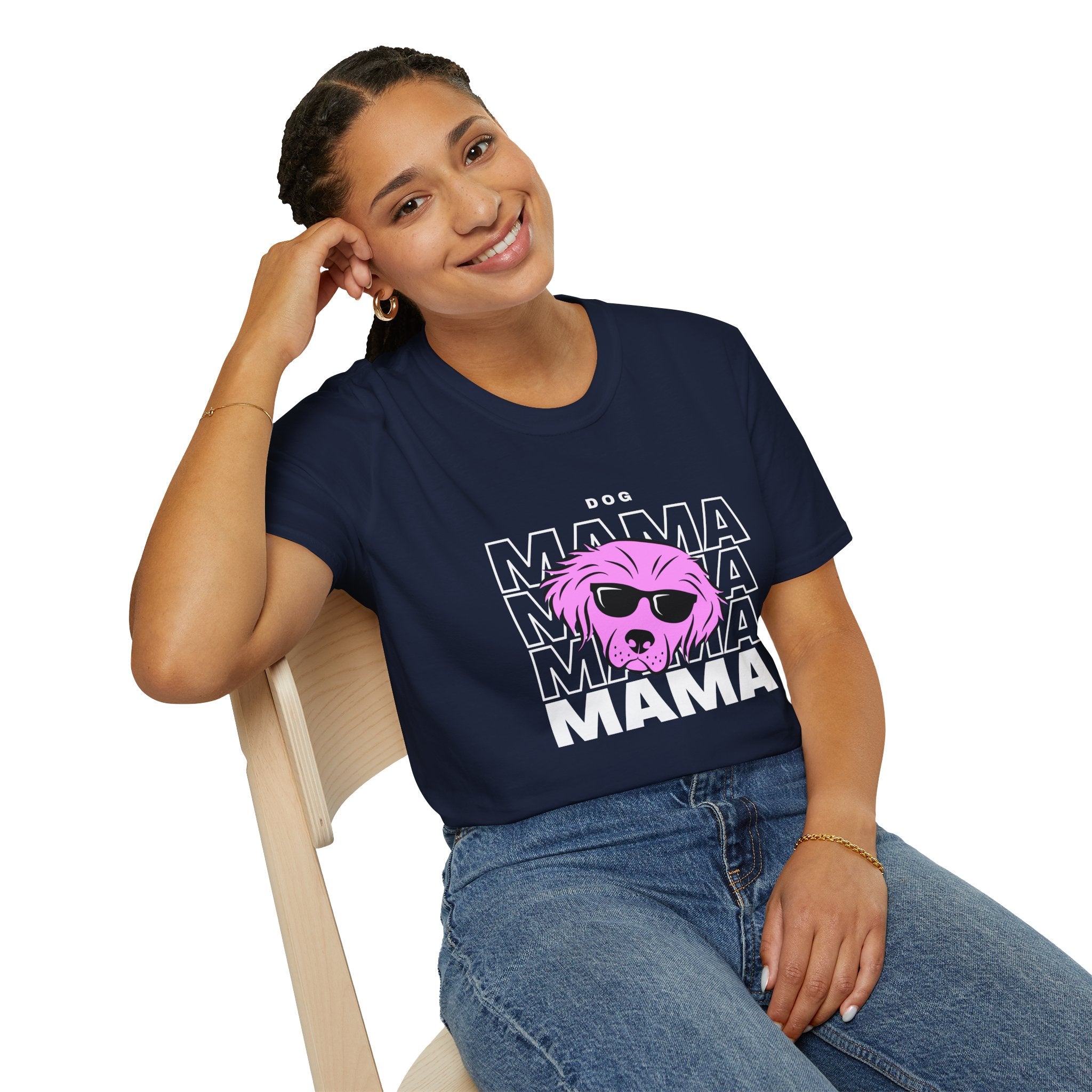 Cool "Dog Mama" T-Shirt with Pink Pup Design - Perfect for Dog Moms Woman | Animal Moms - Dog Lover Paw Shirt - Dog Mom Paw Lover Shirt - Unisex Softstyle T-Shirt