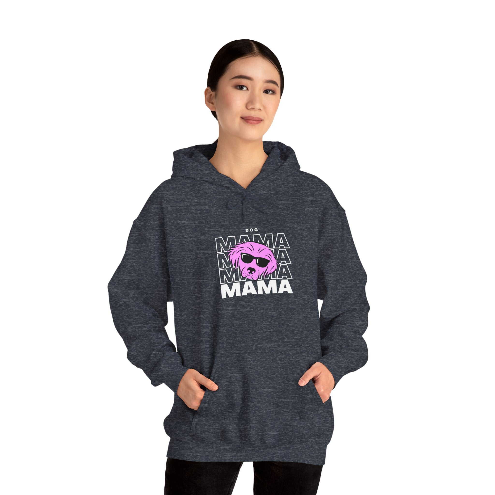 Cool "Dog Mama" T-Shirt with Pink Pup Design - Perfect for Dog Moms Woman | Animal Moms Women’s Apparel - Pet Lovers Hoodie - Dog Paw Lovers Unisex Heavy Blend™ Hooded Sweatshirt