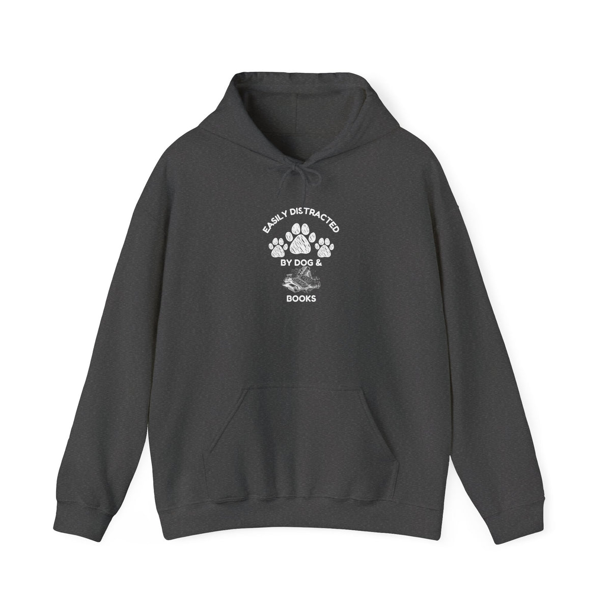 Easily Distracted By Dogs & Books - Funny Pet Lover Tee for Dog Moms | Pet Lovers Cute Pet Tees Animal Moms Women’s Apparel - Pet Lovers Hoodie - Dog Paw Lovers Unisex Heavy Blend™ Hooded Sweatshirt