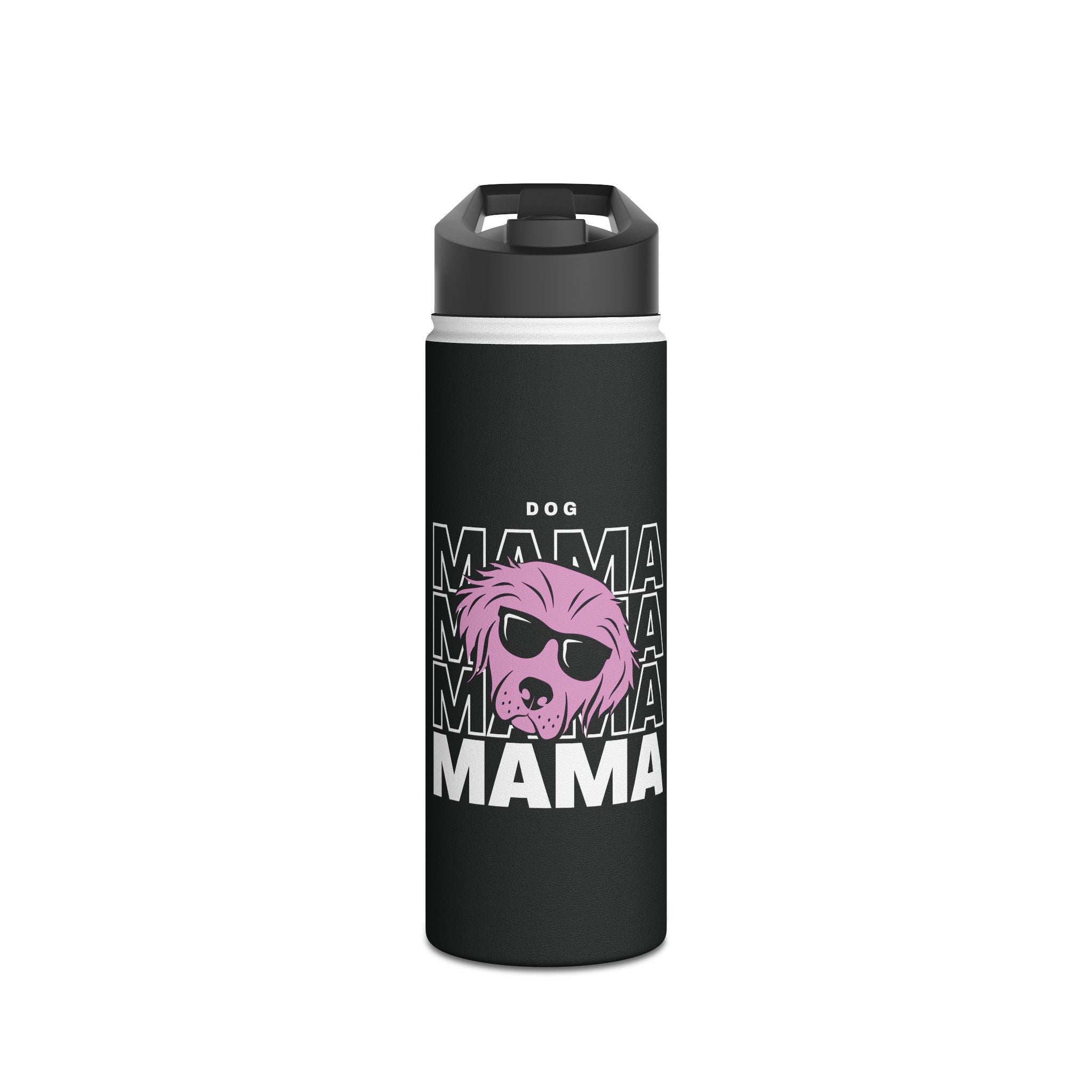 Cool "Dog Mama" T-Shirt with Pink Pup Design - Perfect for Dog Moms Woman | Animal Moms Women’s Apparel - Paw Print With Dog Mom Text Stainless Steel Water Bottle, Standard Lid