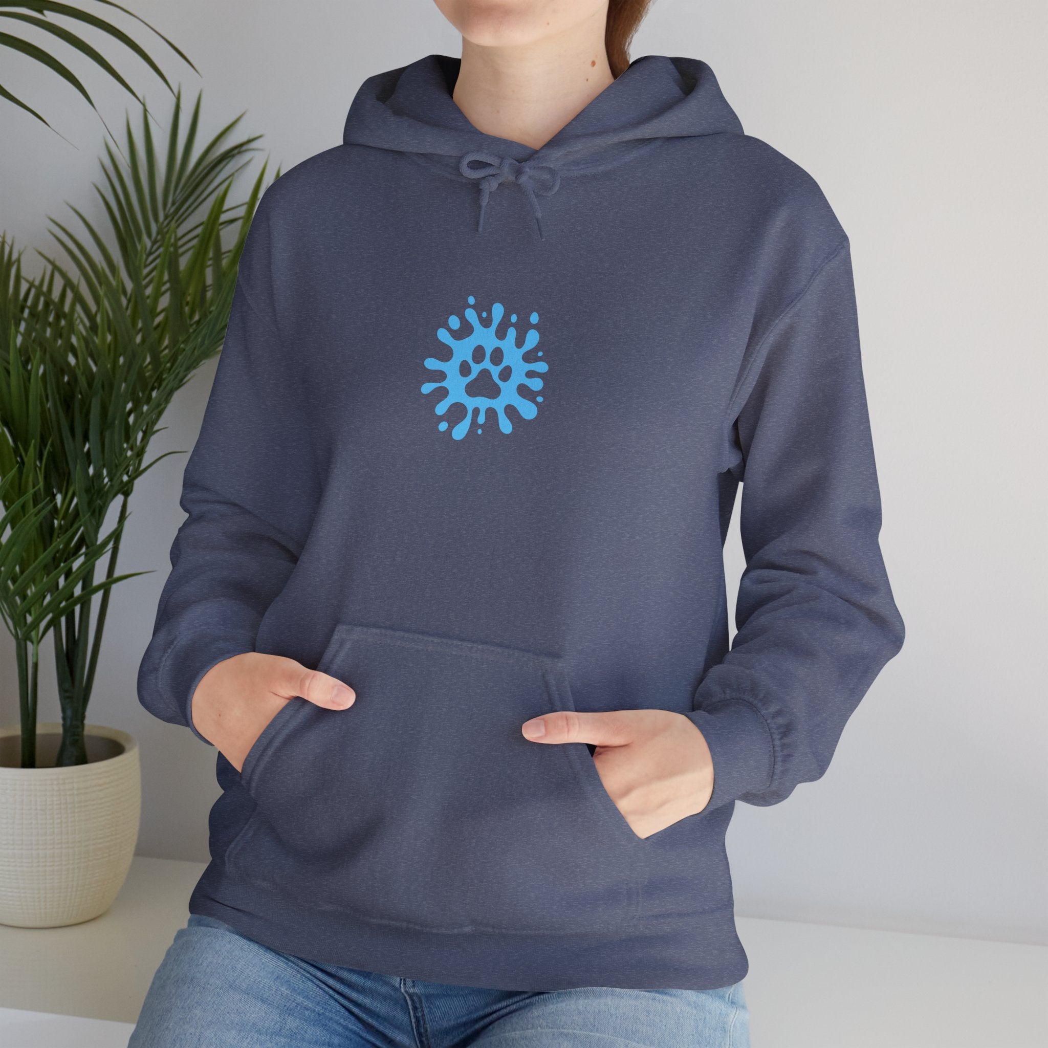 Dog Mom Minimalist Blue Paw Print Splash Design for Proud Pet Lovers | Pet Lovers Cute Pet Tees Animal Moms Women’s Apparel - Pet Lovers Hoodie - Dog Paw Lovers Unisex Heavy Blend™ Hooded Sweatshirt