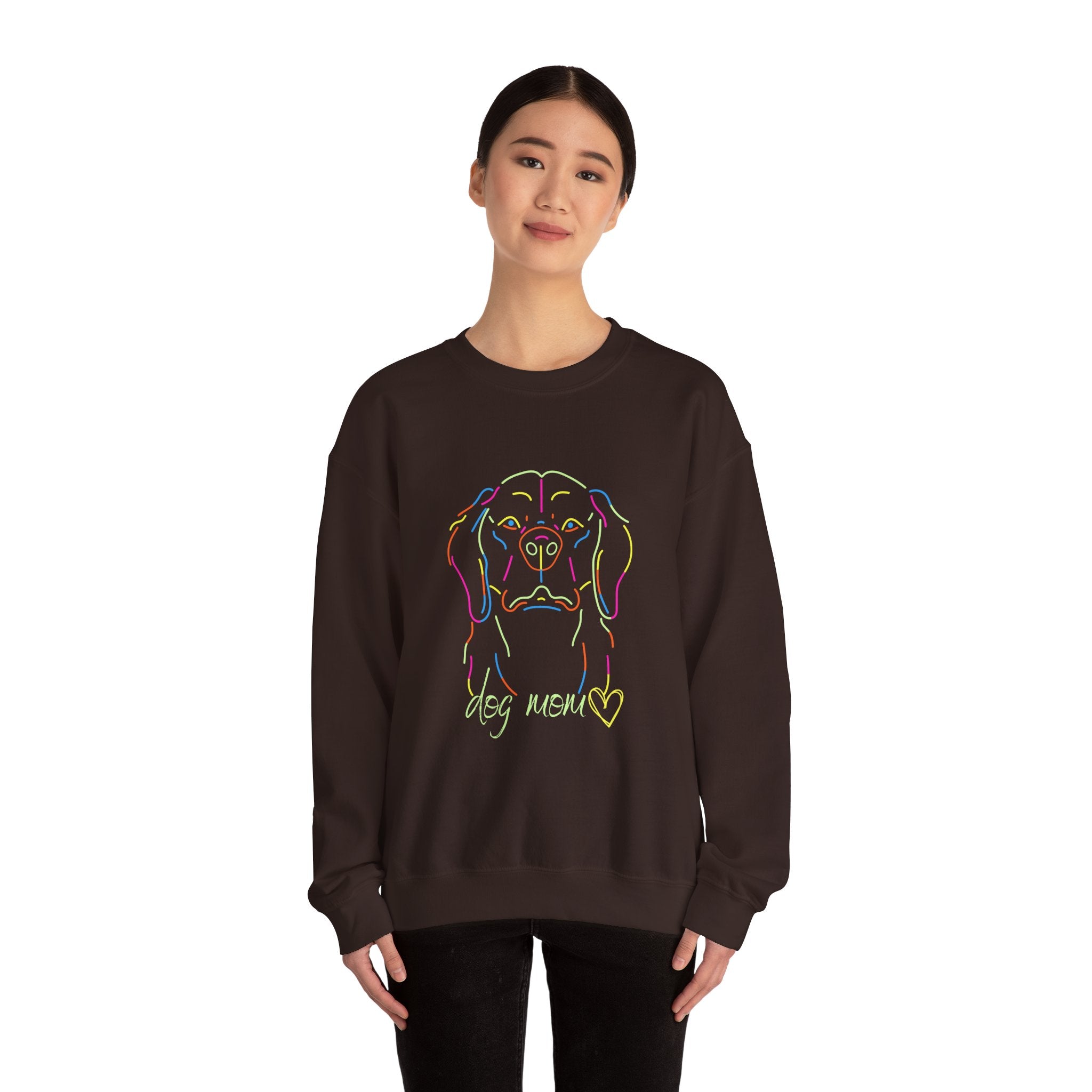 Dog Mom Vintage  Distressed Paw Print Design with Dog and Woman | Animal Moms - Dog Owners Sweatshirt - Dog Lovers Sweatshirt - Unisex Heavy Blend™ Crewneck Sweatshirt