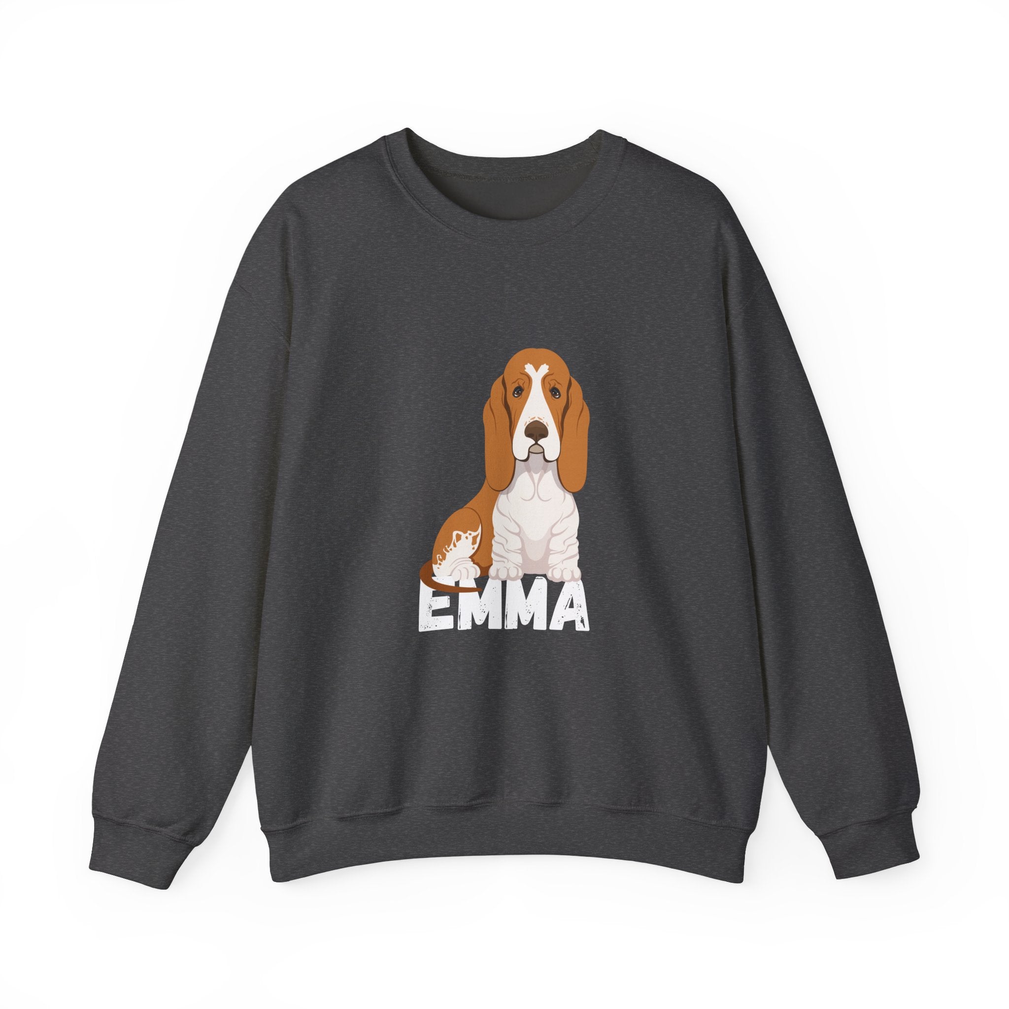 "Emma" Cute Dog Perfect for Proud Dog Moms | Pet Lovers Cute Pet Tees Design with Dog and Woman | Animal Moms | Animal Moms - Dog Owners Sweatshirt - Dog Lovers Sweatshirt - Unisex Heavy Blend™ Crewneck Sweatshirt