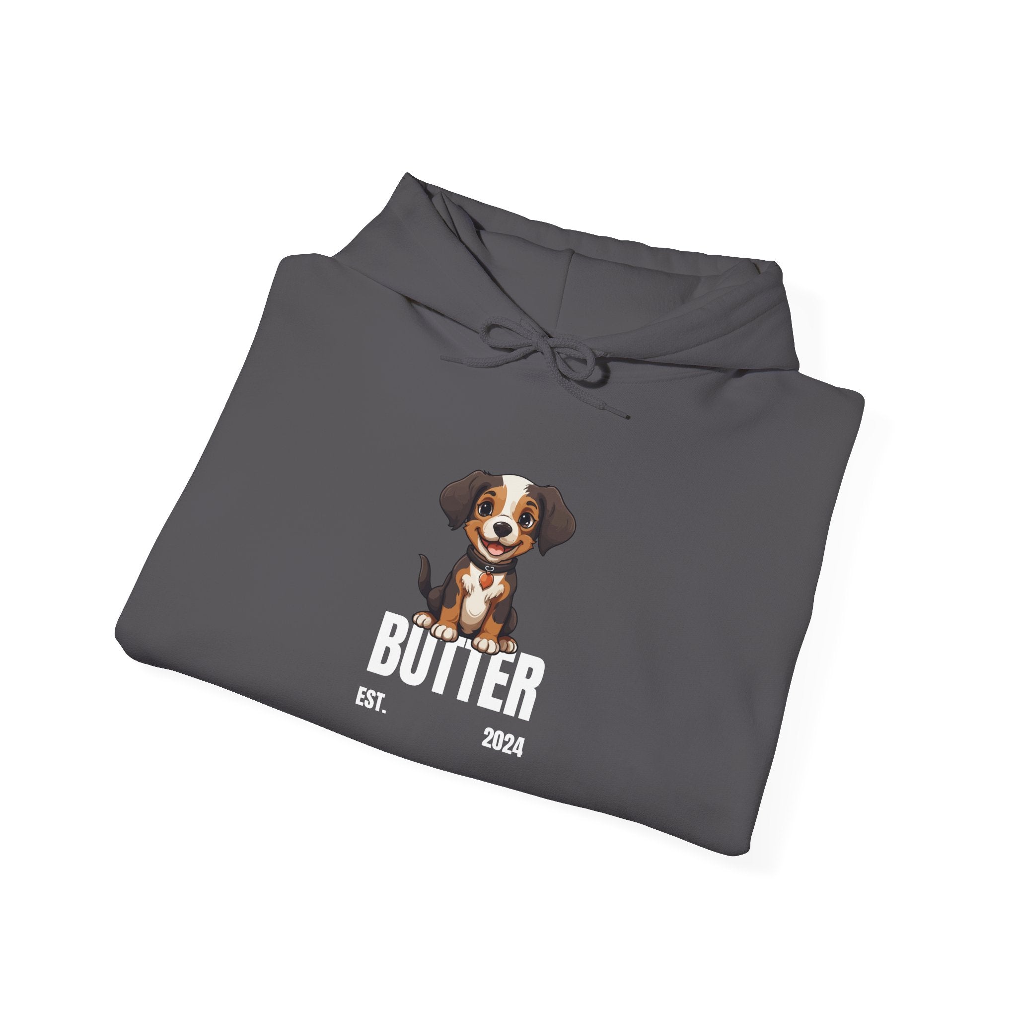 Cute Dog "Butter" Est. 2024 - Funny Pet Lover Tee for Dog Moms | Pet Lovers Cute Pet Tees Animal Moms Women’s Apparel - Pet Lovers Hoodie - Dog Paw Lovers Unisex Heavy Blend™ Hooded Sweatshirt