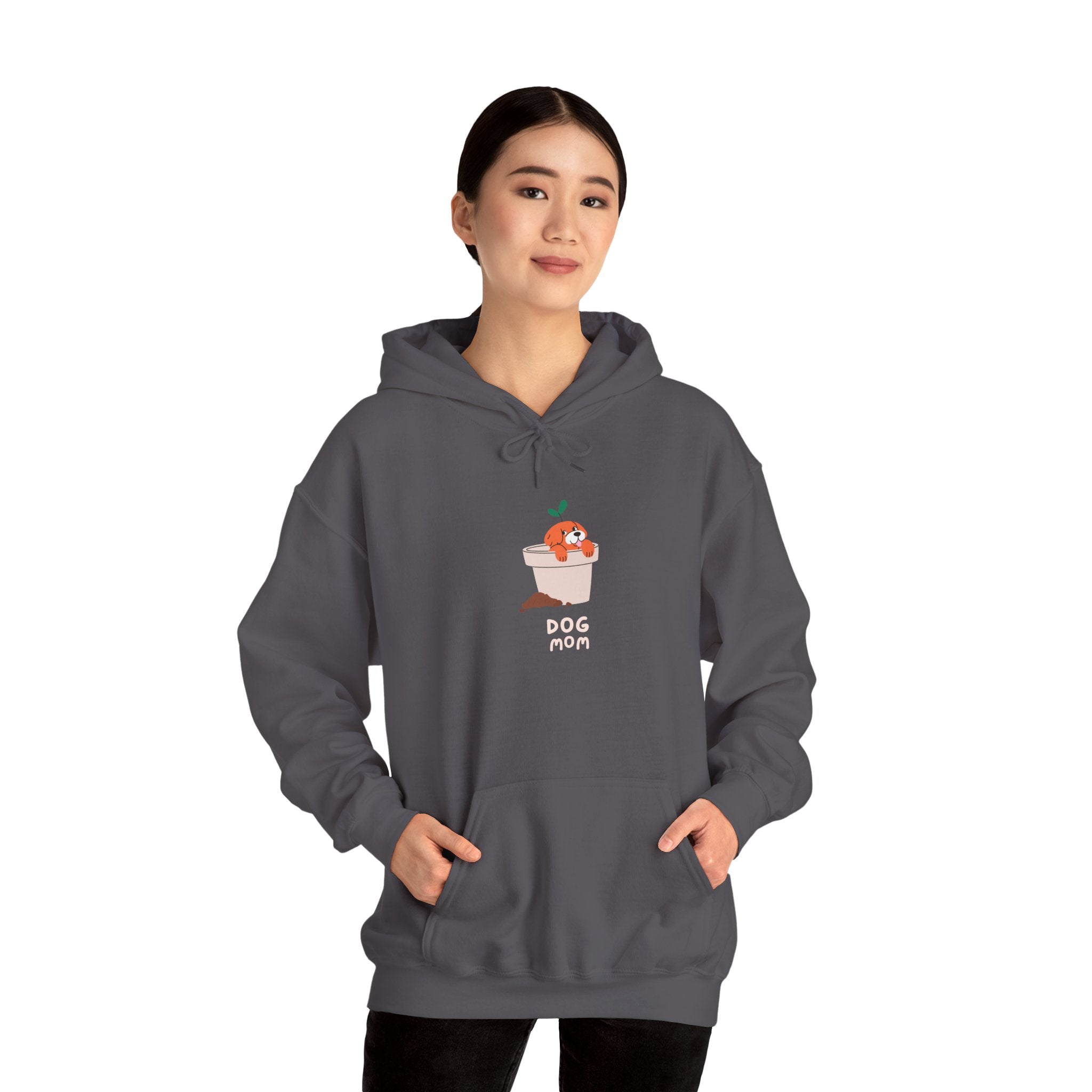 Cool Dog Mom Text With Pot Dog & Flower For Dog Lovers - Funny Pet Lover Tee for Dog Moms | Pet Lovers Cute Pet Tees Animal Moms Women’s Apparel - Pet Lovers Hoodie - Dog Paw Lovers Unisex Heavy Blend™ Hooded Sweatshirt