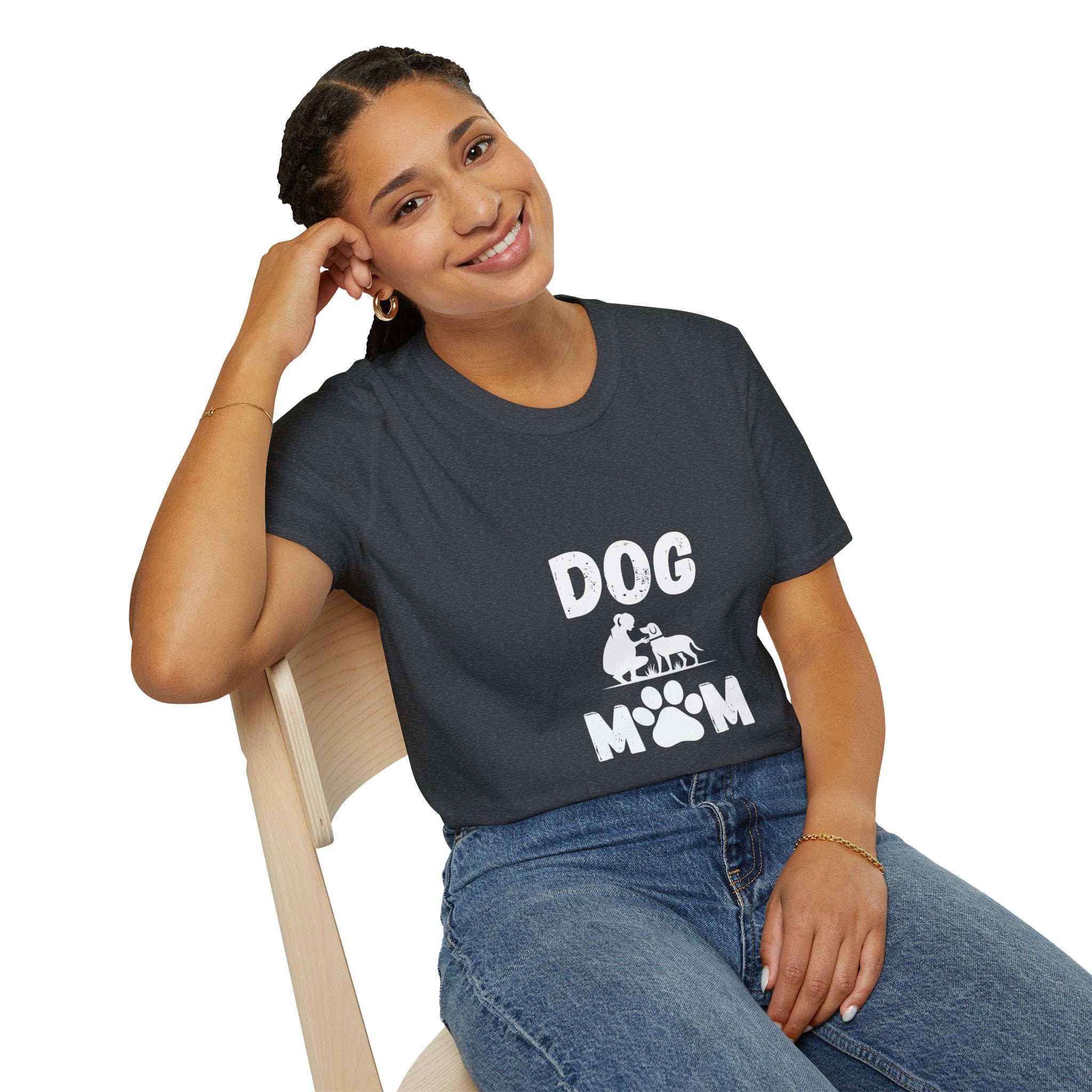 Dog Paw Printed On Heartbeat for Dog Lovers - Funny Pet Lover Tee for Dog Moms | Pet Lovers Cute Pet Tees with Dog and Woman | Animal Moms - Dog Lover Paw Shirt - Dog Mom Paw Lover Shirt - Unisex Softstyle T-Shirt