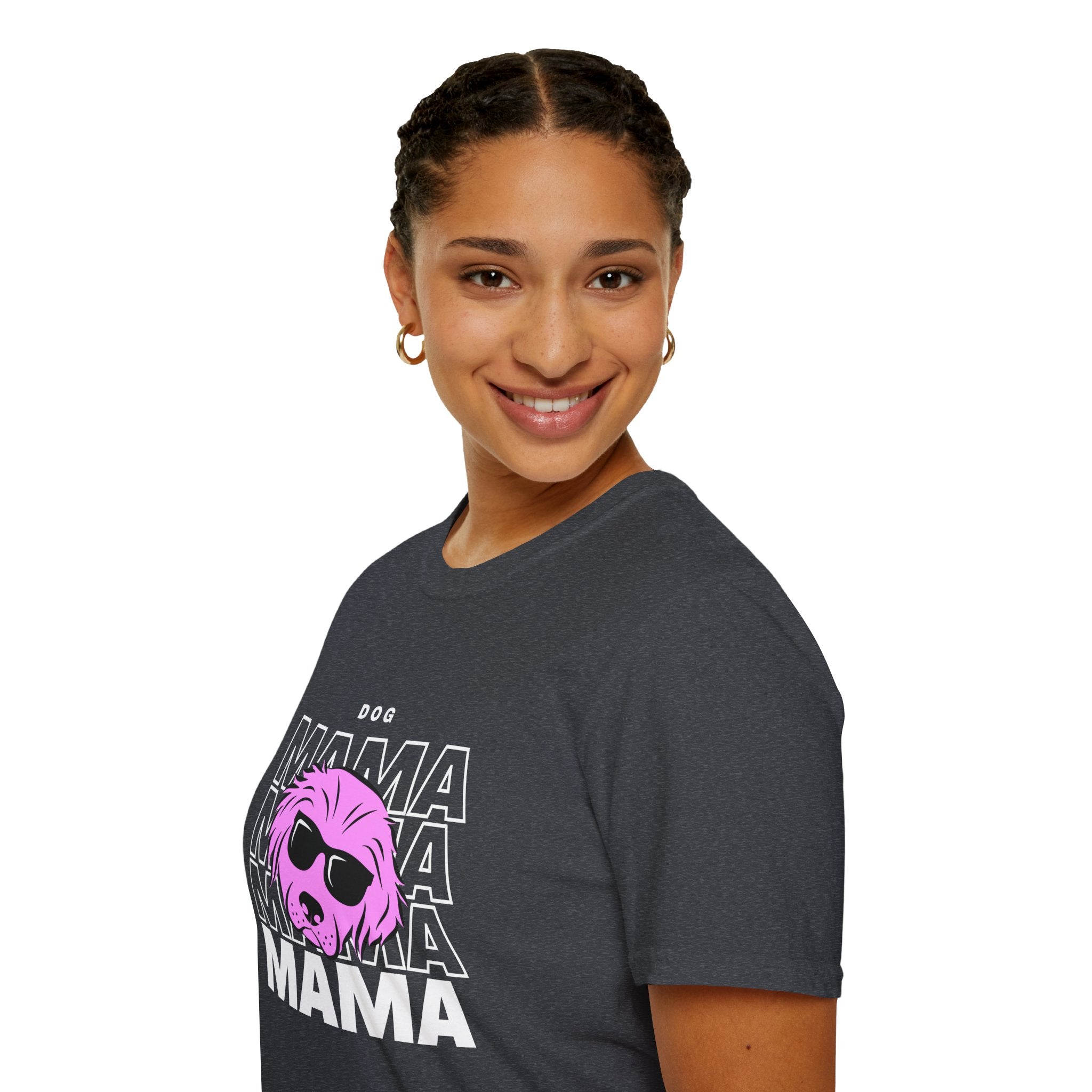 Cool "Dog Mama" T-Shirt with Pink Pup Design - Perfect for Dog Moms Woman | Animal Moms - Dog Lover Paw Shirt - Dog Mom Paw Lover Shirt - Unisex Softstyle T-Shirt