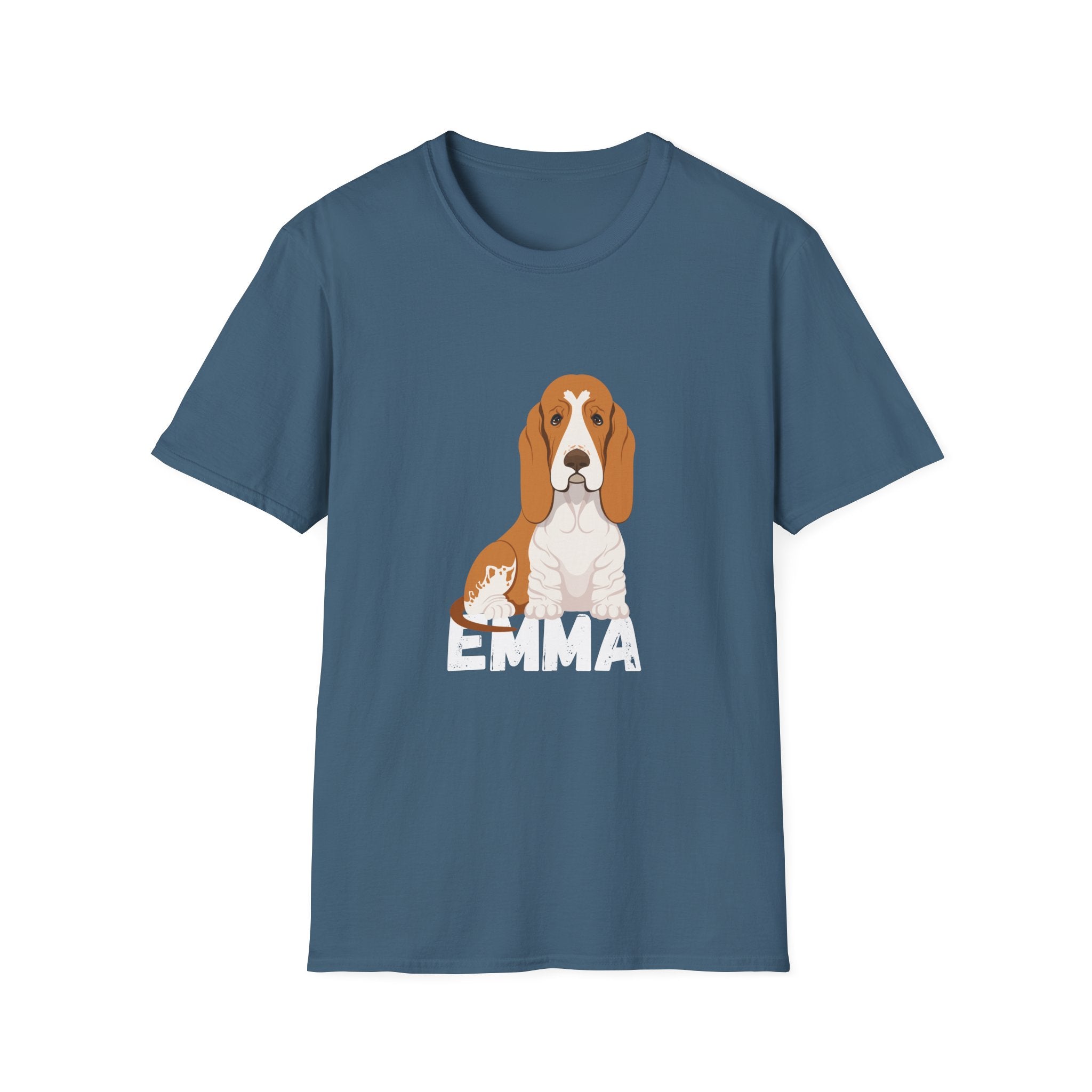 "Emma" Cute Dog Perfect for Proud Dog Moms | Pet Lovers Cute Pet Tees with Dog and Woman | Animal Moms - Dog Lover Paw Shirt - Dog Mom Paw Lover Shirt - Unisex Softstyle T-Shirt