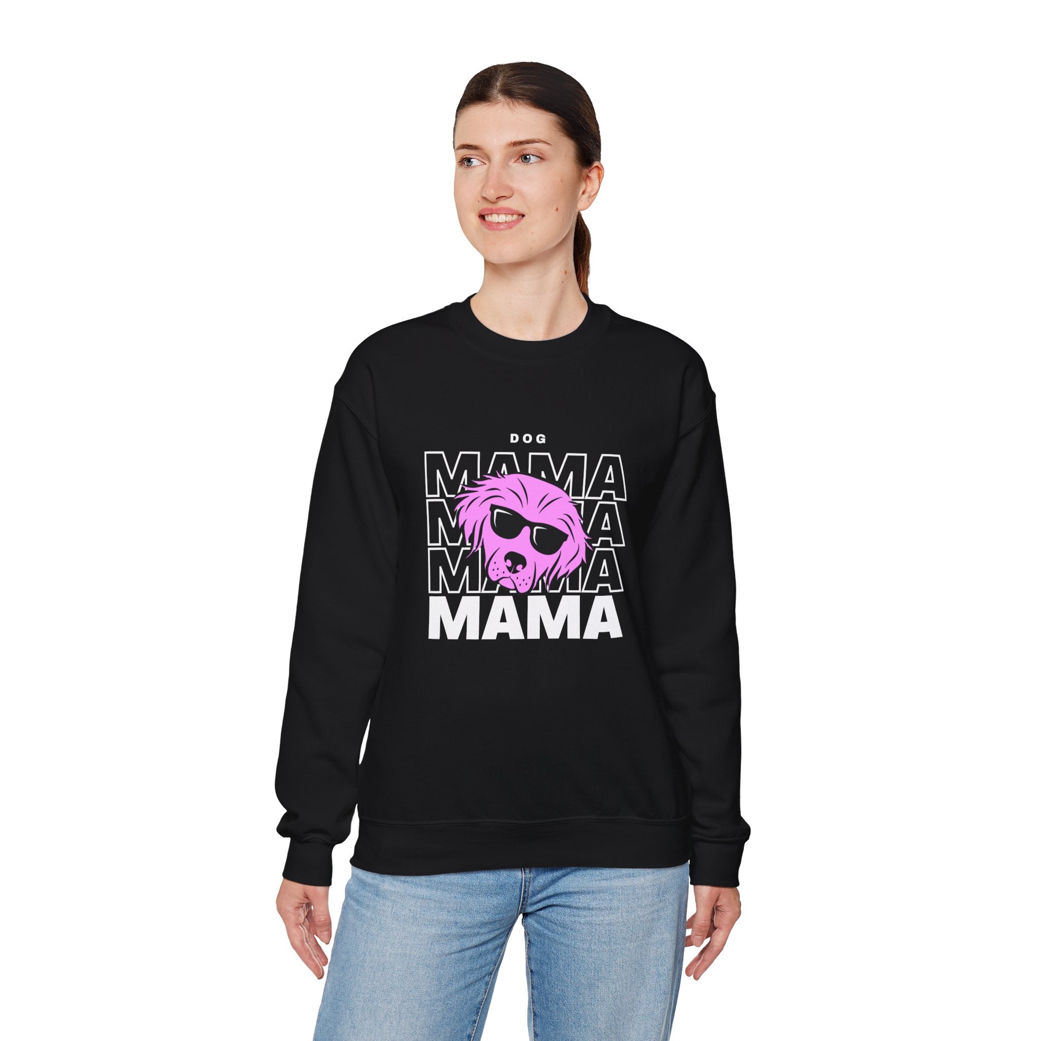 Cool "Dog Mama" T-Shirt with Pink Pup Design - Perfect for Dog Moms Woman | Animal Moms | Animal Moms - Dog Owners Sweatshirt - Dog Lovers Sweatshirt - Unisex Heavy Blend™ Crewneck Sweatshirt