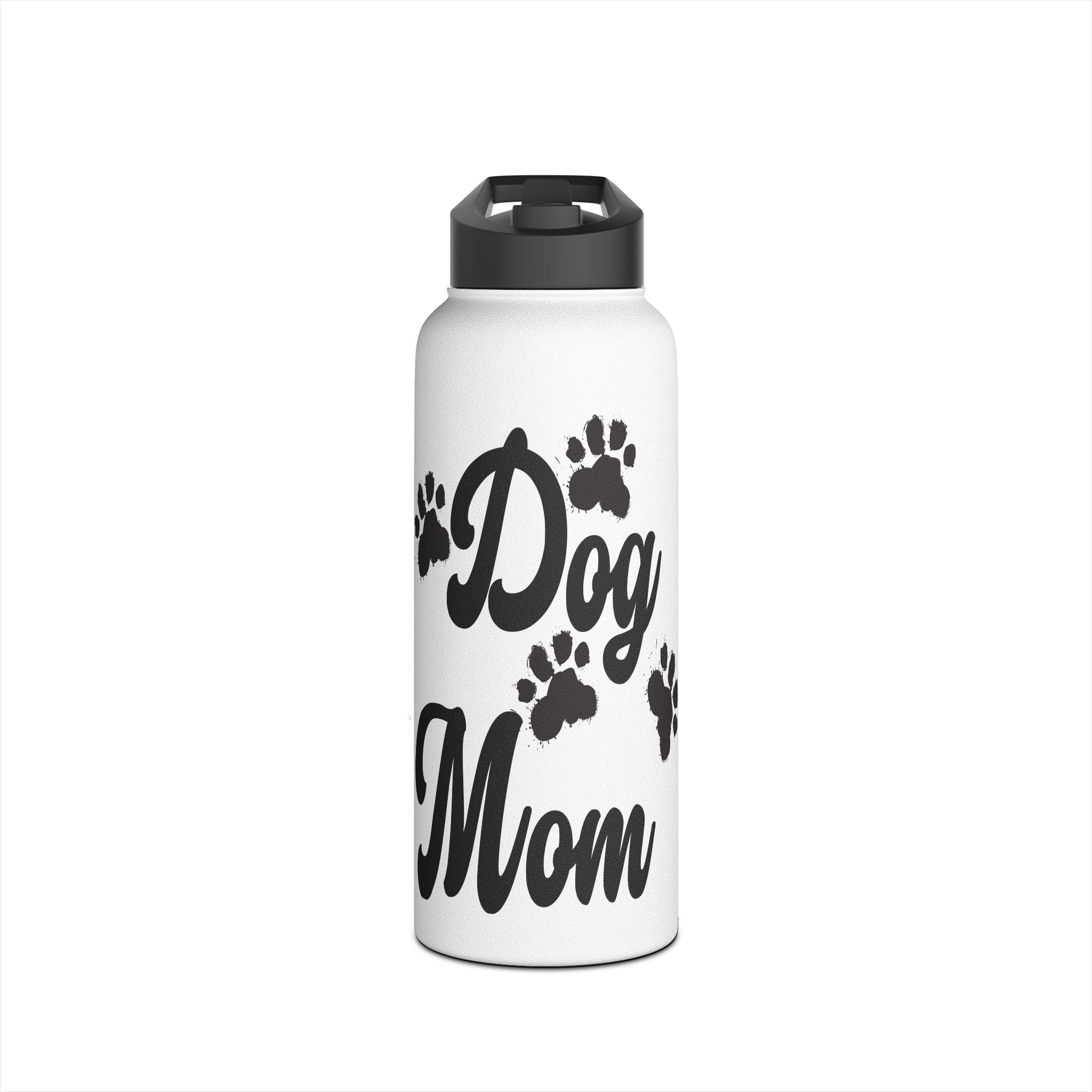 Dog Mom Paw Print For Dog Lovers - Paw Print With Dog Mom Text Stainless Steel Water Bottle, Standard Lid