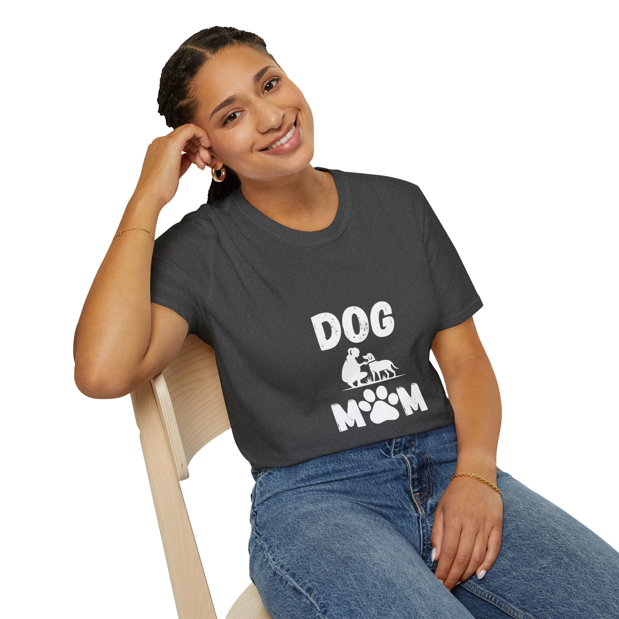 Dog Paw Printed On Heartbeat for Dog Lovers - Funny Pet Lover Tee for Dog Moms | Pet Lovers Cute Pet Tees with Dog and Woman | Animal Moms - Dog Lover Paw Shirt - Dog Mom Paw Lover Shirt - Unisex Softstyle T-Shirt