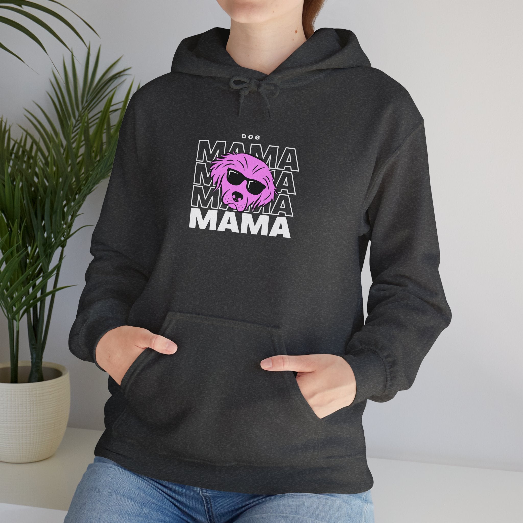 Cool "Dog Mama" T-Shirt with Pink Pup Design - Perfect for Dog Moms Woman | Animal Moms Women’s Apparel - Pet Lovers Hoodie - Dog Paw Lovers Unisex Heavy Blend™ Hooded Sweatshirt