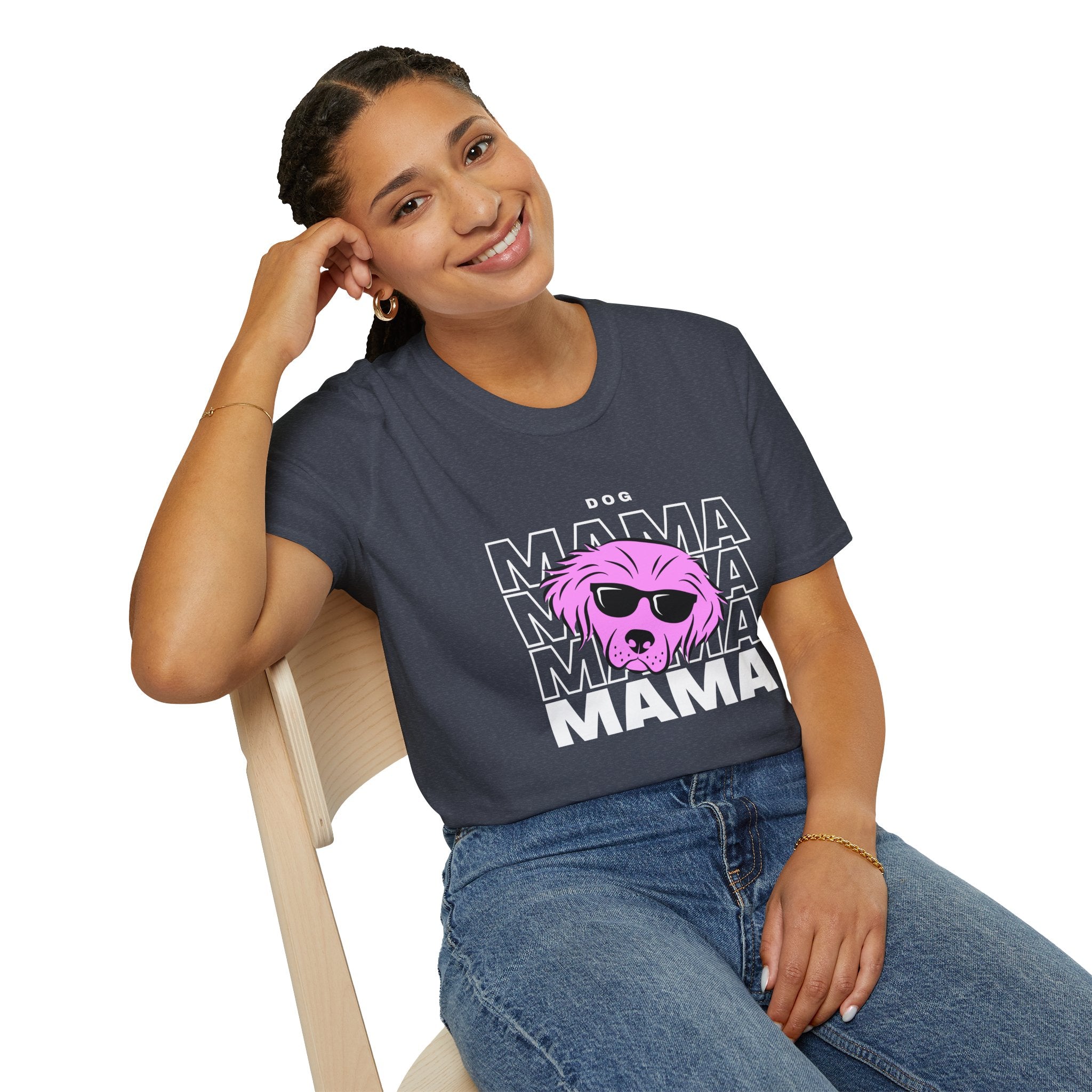 Cool "Dog Mama" T-Shirt with Pink Pup Design - Perfect for Dog Moms Woman | Animal Moms - Dog Lover Paw Shirt - Dog Mom Paw Lover Shirt - Unisex Softstyle T-Shirt